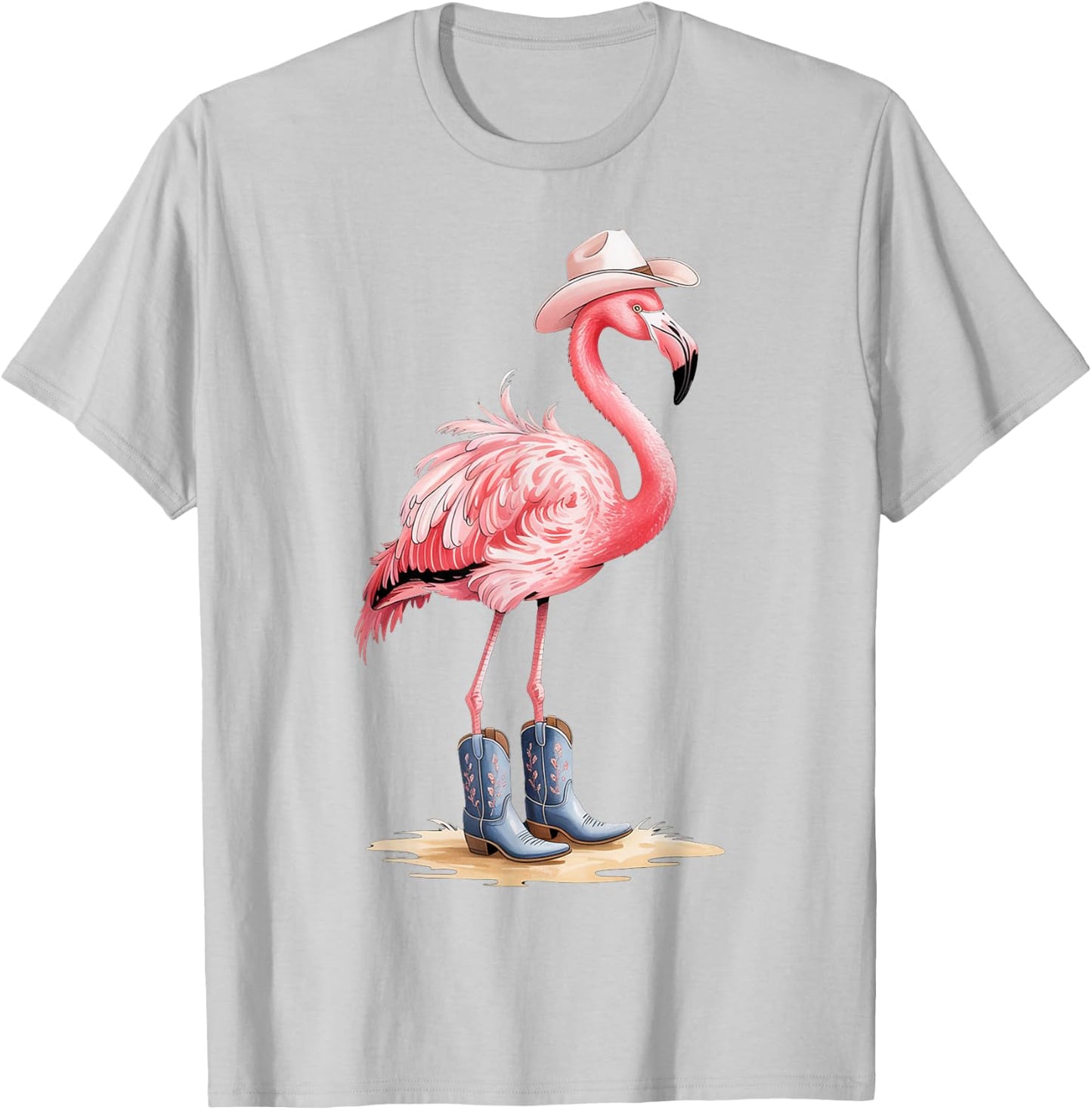 Cowboy Flamingo with Hat and Boots Western Style T-Shirt - T-Shirt | Ash