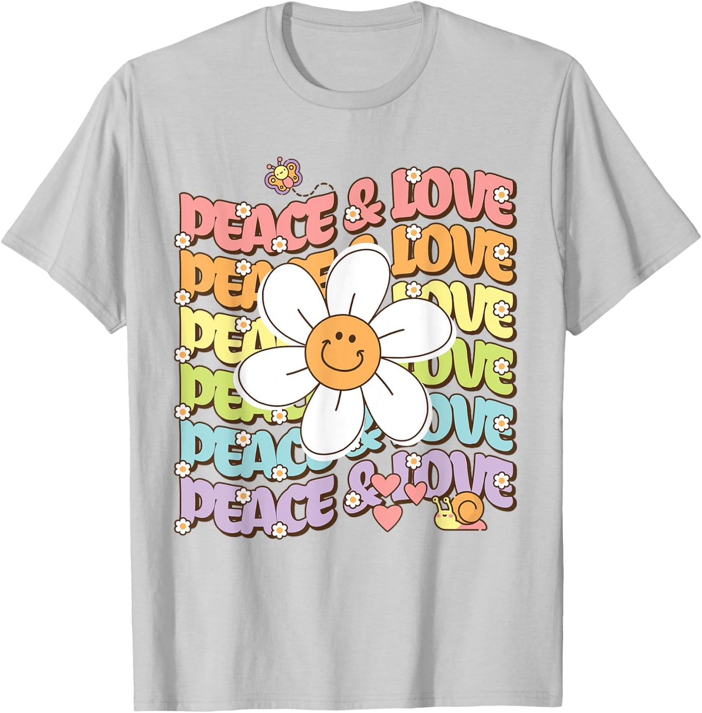 Retro Shirt Peace & Love Cute Smile Daisy Flower Women Teen T-Shirt - T-Shirt | Ash