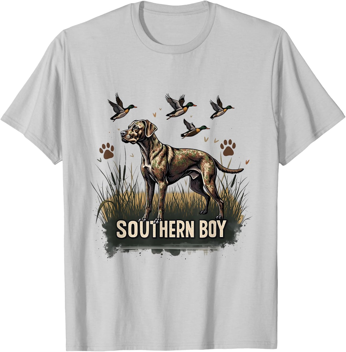 Retro Southern Boy Hunting Dog Waterfowl Dog Lovers Graphic T-Shirt - T-Shirt | Ash