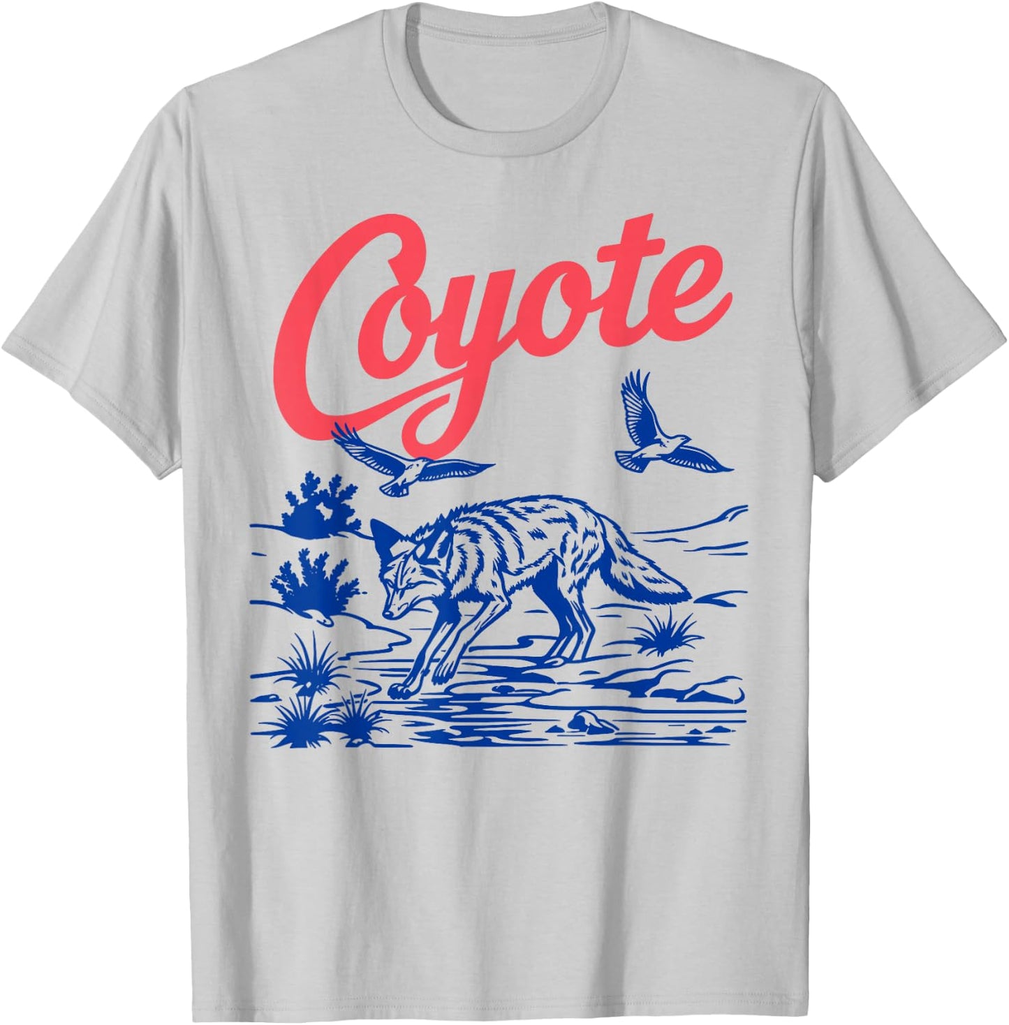 Retro Coyote Desert Wildlife Western Art T-Shirt - T-Shirt | Ash