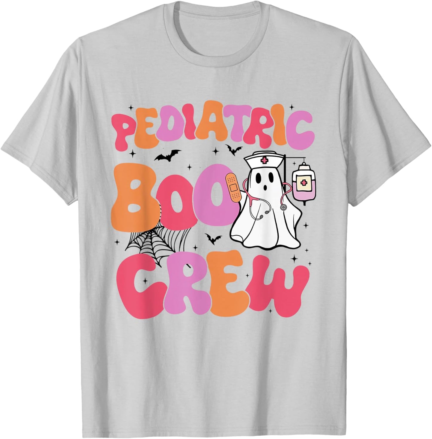 Pediatric Boo Crew Retro Halloween Ghosts Peds Nurse T-Shirt - T-Shirt | Ash