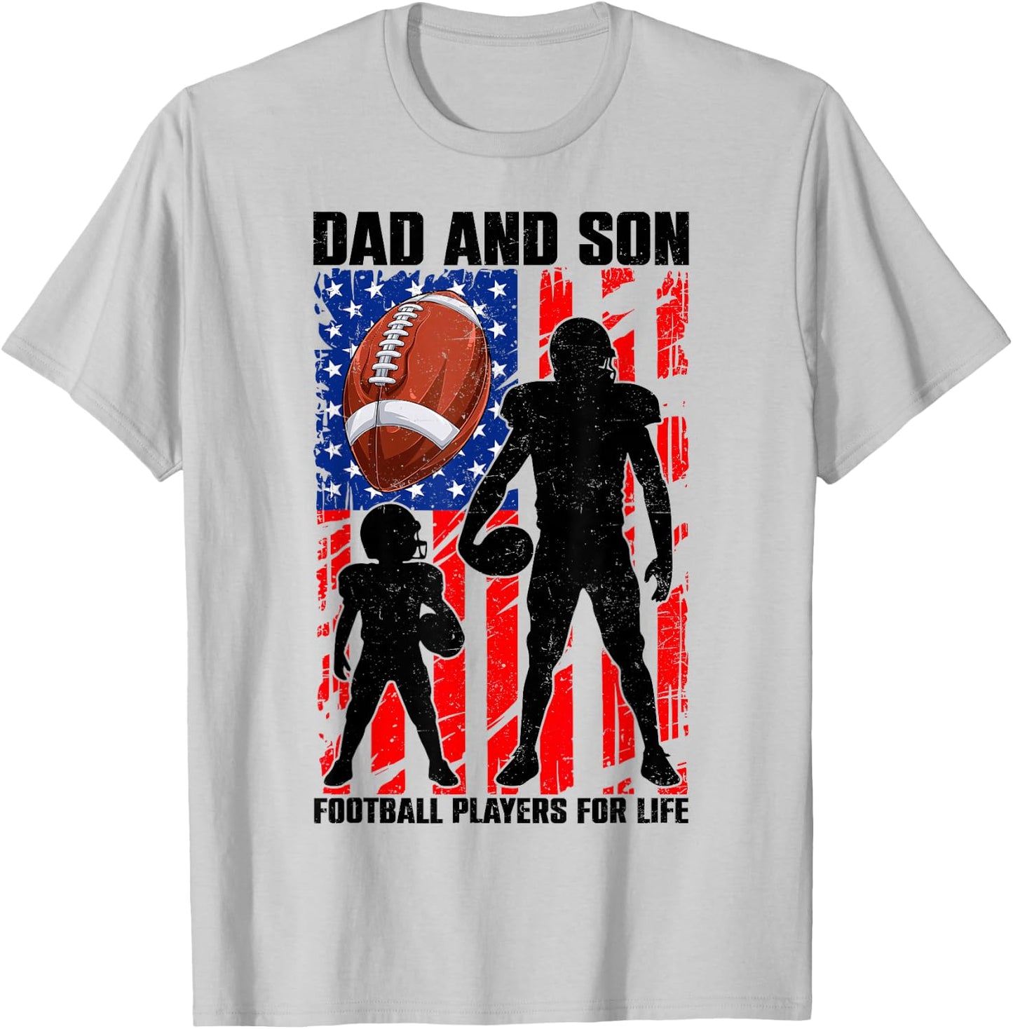 Dad & Son Football Players for Life Father's Day USA Flag T-Shirt - T-Shirt | Ash