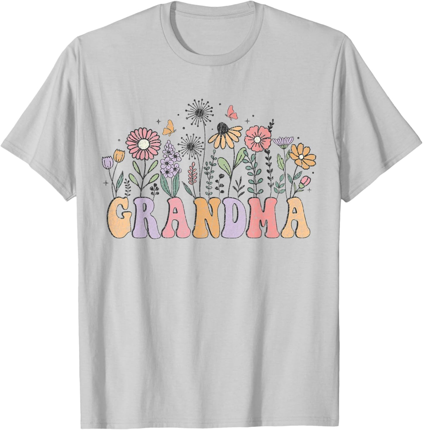 Retro Grandma With Flowers For Grandmother Mother's Day T-Shirt - T-Shirt | Ash
