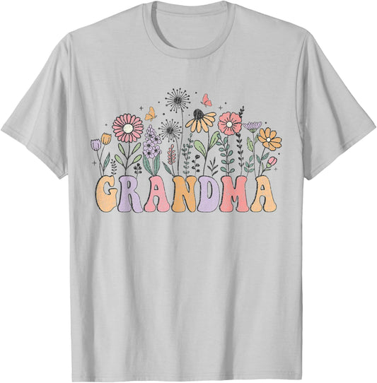 Retro Grandma With Flowers For Grandmother Mother's Day T-Shirt - T-Shirt | Ash