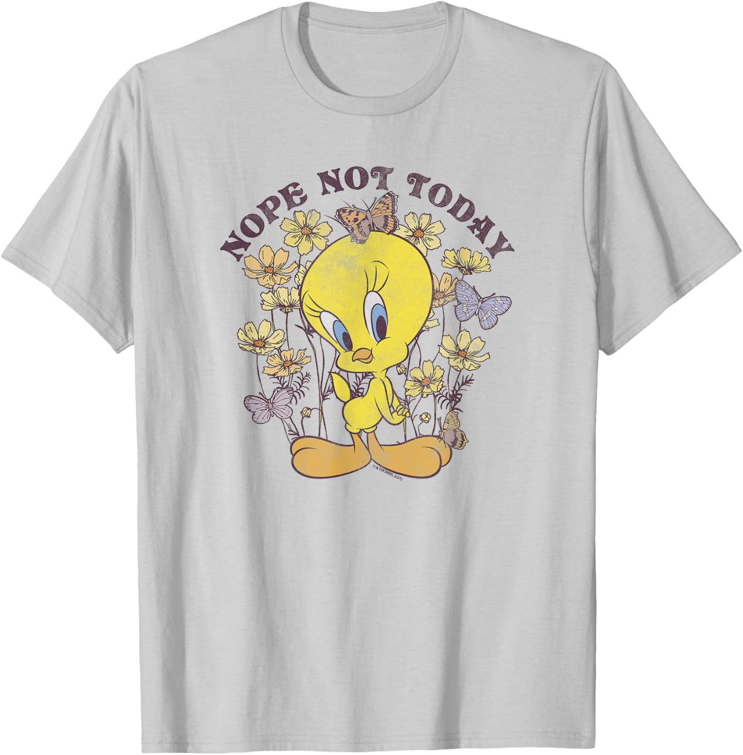Looney Tunes Tweety Bird Floral Butterfly Nope Not Today T-Shirt - T-Shirt | Ash