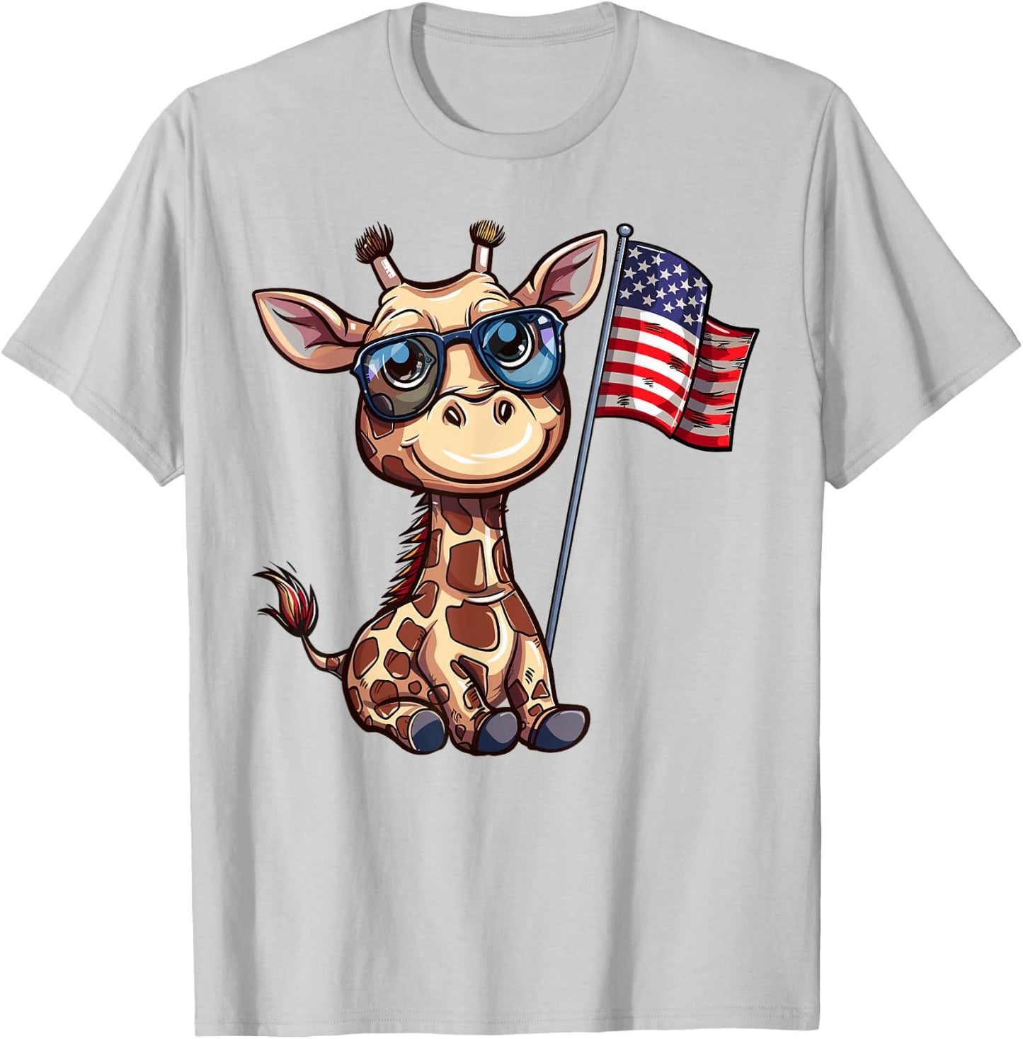 Giraffe USA Flag - Funny Giraffe Lovers 4th of July T-Shirt - T-Shirt | Ash