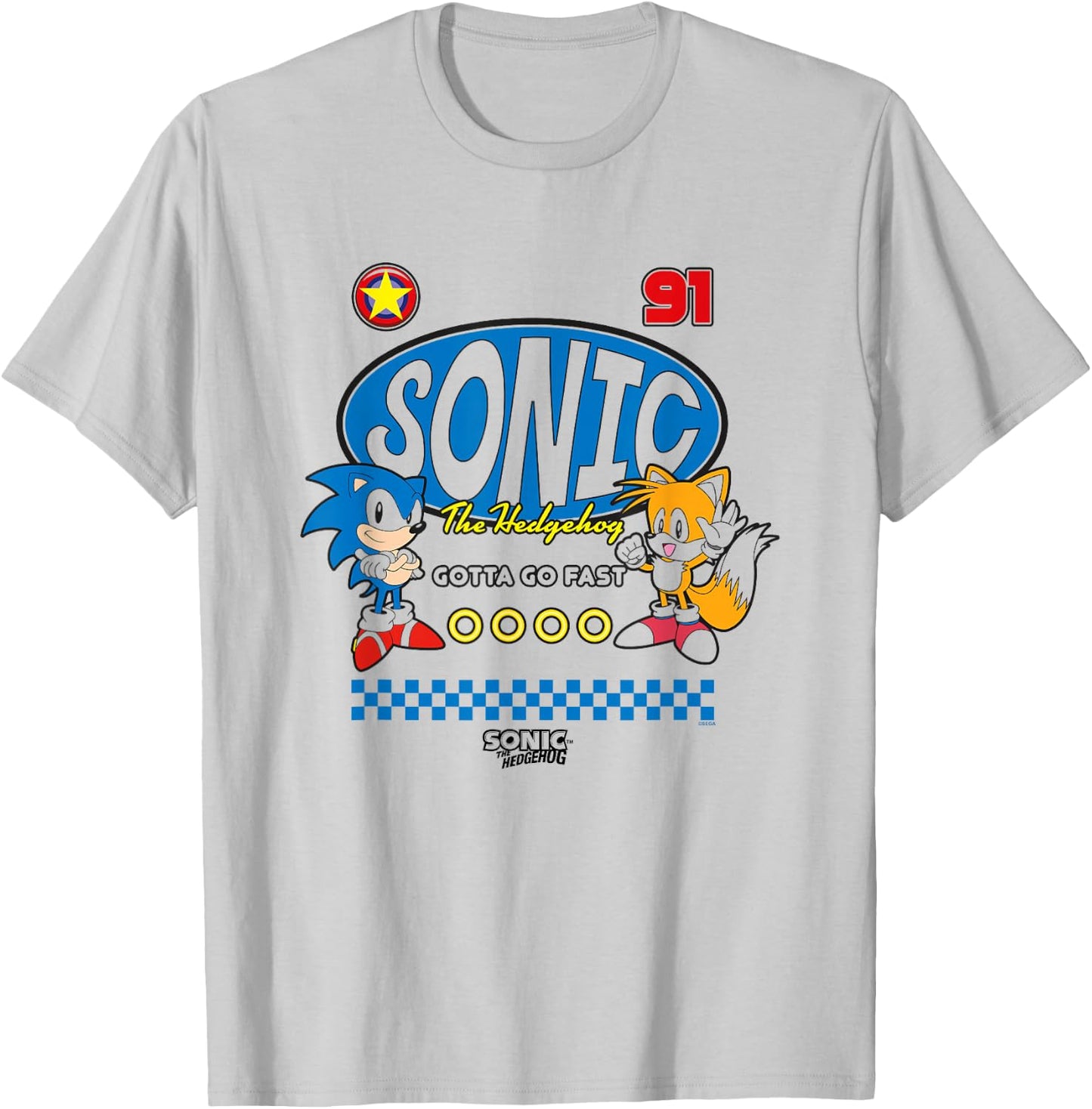 Sonic The Hedgehog Gotta Go Fast Sonic & Tails 91 Retro T-Shirt - T-Shirt | Ash