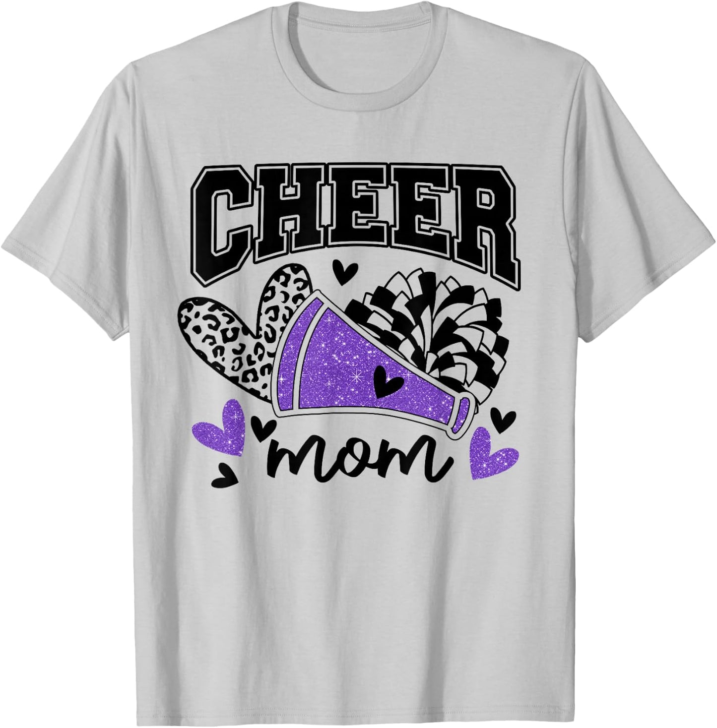 Cheer Mom Biggest Fan Cheerleader Black And Purple Pom Pom T-Shirt - T-Shirt | Ash