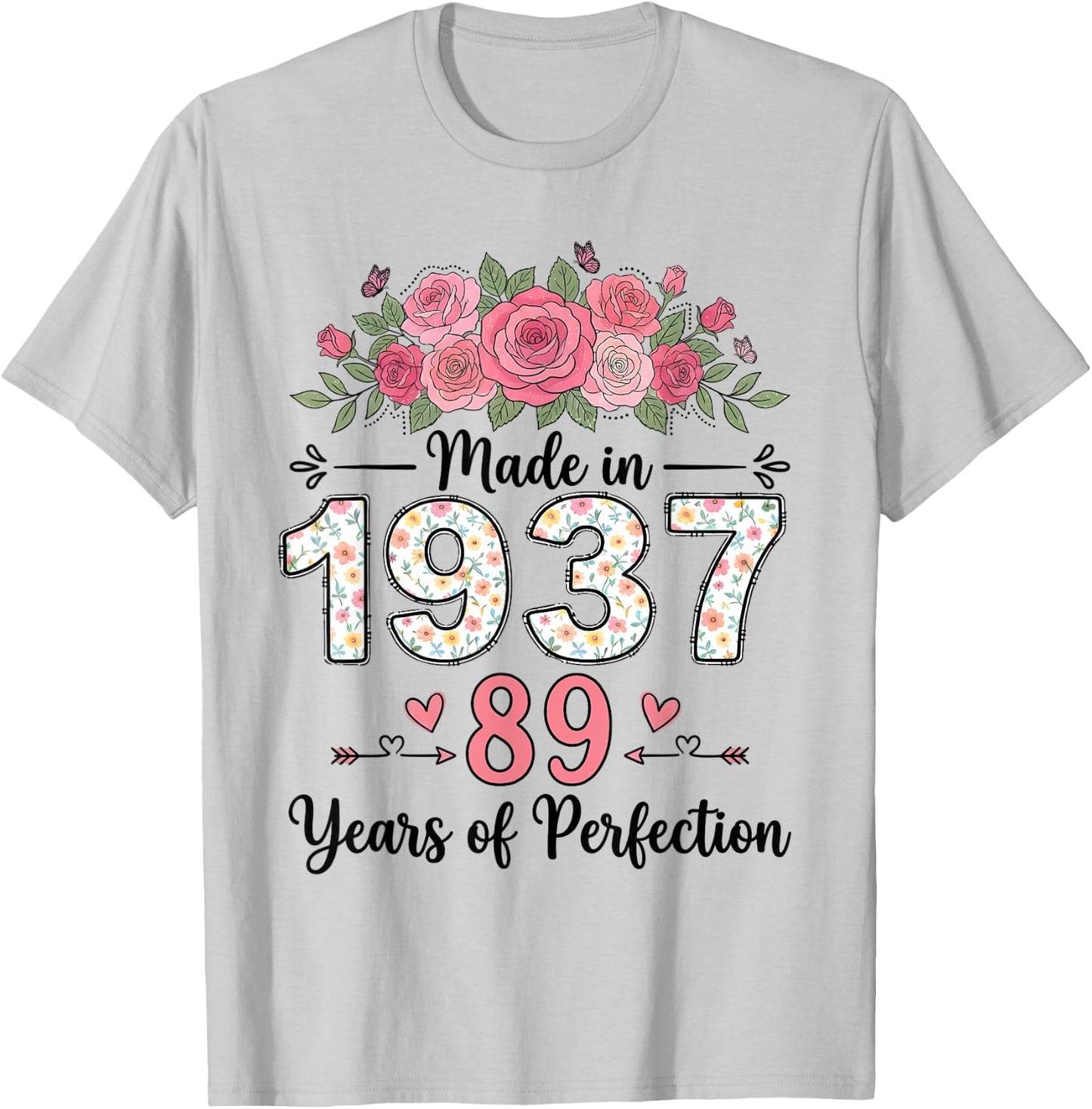 Hergestellt im Jahr 1937, Florale Geschenke zum 89. Geburtstag, Damen ab 89 Jahren T-Shirt - T-Shirt | Ash