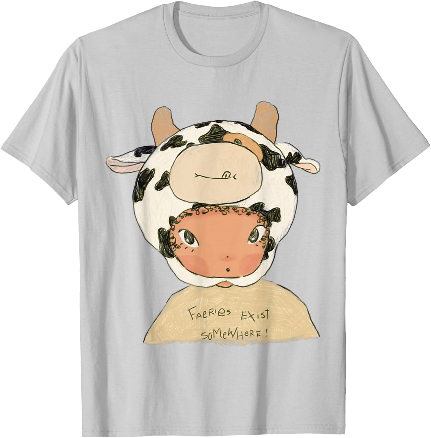 Faeries Exist Somewhere Cow Hat Fairy Core T-Shirt - T-Shirt | Ash