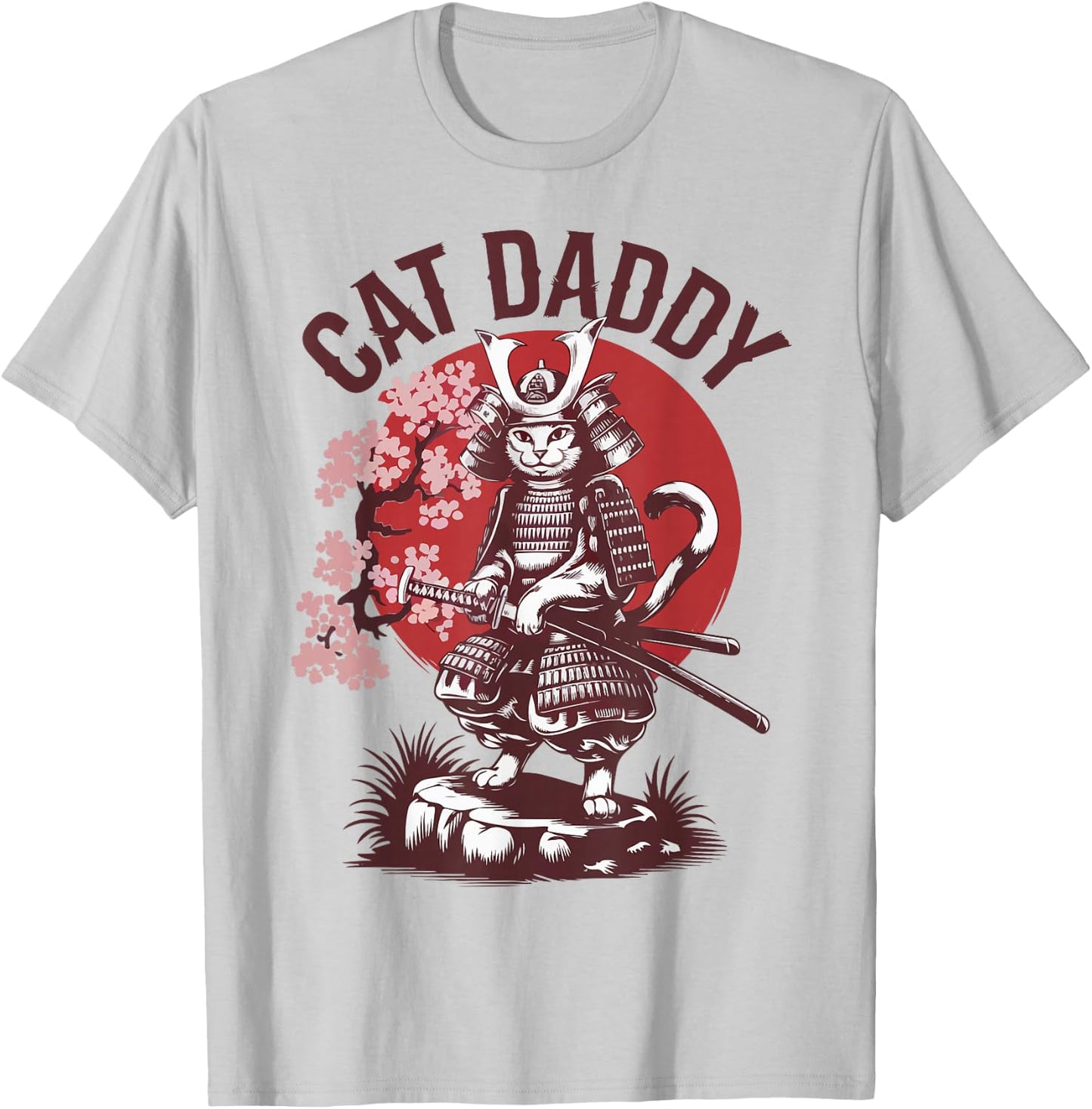 Funny Samurai Cat Daddy Kitten Dad Father Day Japanese Anime T-Shirt - T-Shirt | Ash