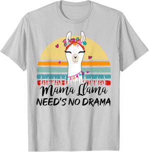 Llama-Shirt Mama-Llama Need No Drama Mothers Day Funny Women T-Shirt - T-Shirt | Ash