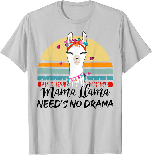 Llama-Shirt Mama-Llama Need No Drama Mothers Day Funny Women T-Shirt - T-Shirt | Ash