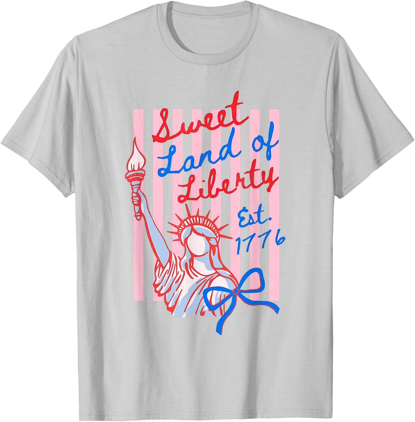 Sweet Land of Liberty EST 1776 Striped 4th of July T-Shirt - T-Shirt | Ash