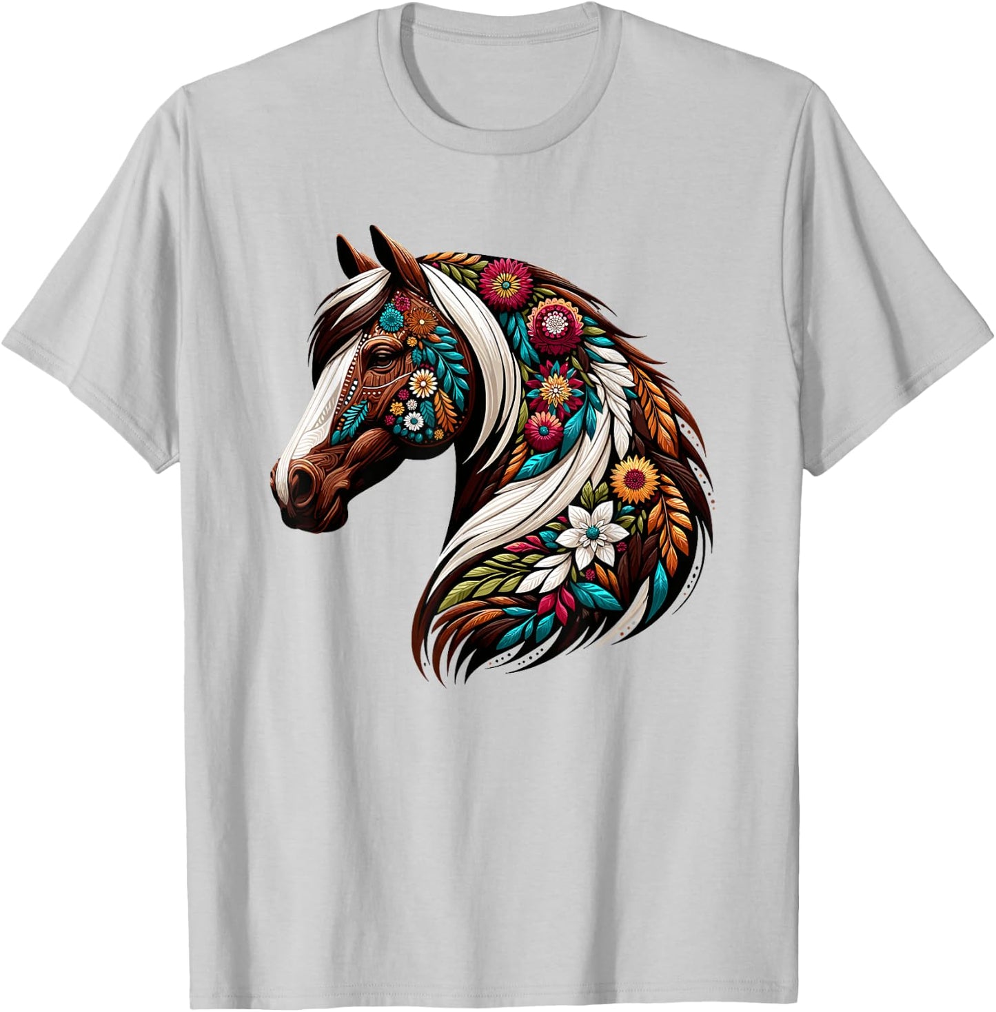 Equestrian Horse Riding, Western Horseback, Horse Flower T-Shirt - T-Shirt | Ash