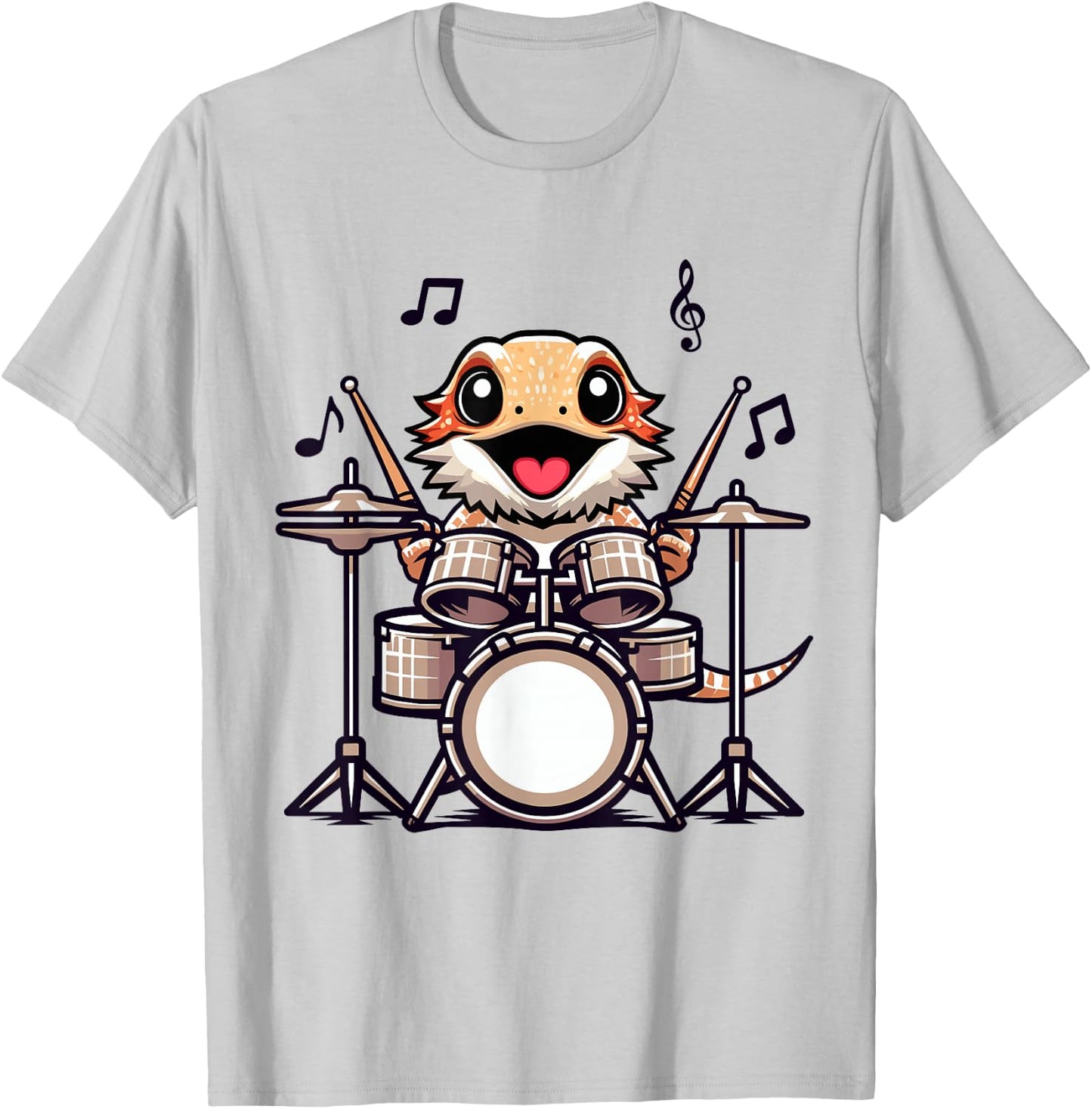 Funny Drummer Bearded Dragon Playing Drum Musician T-Shirt - T-Shirt | Ash