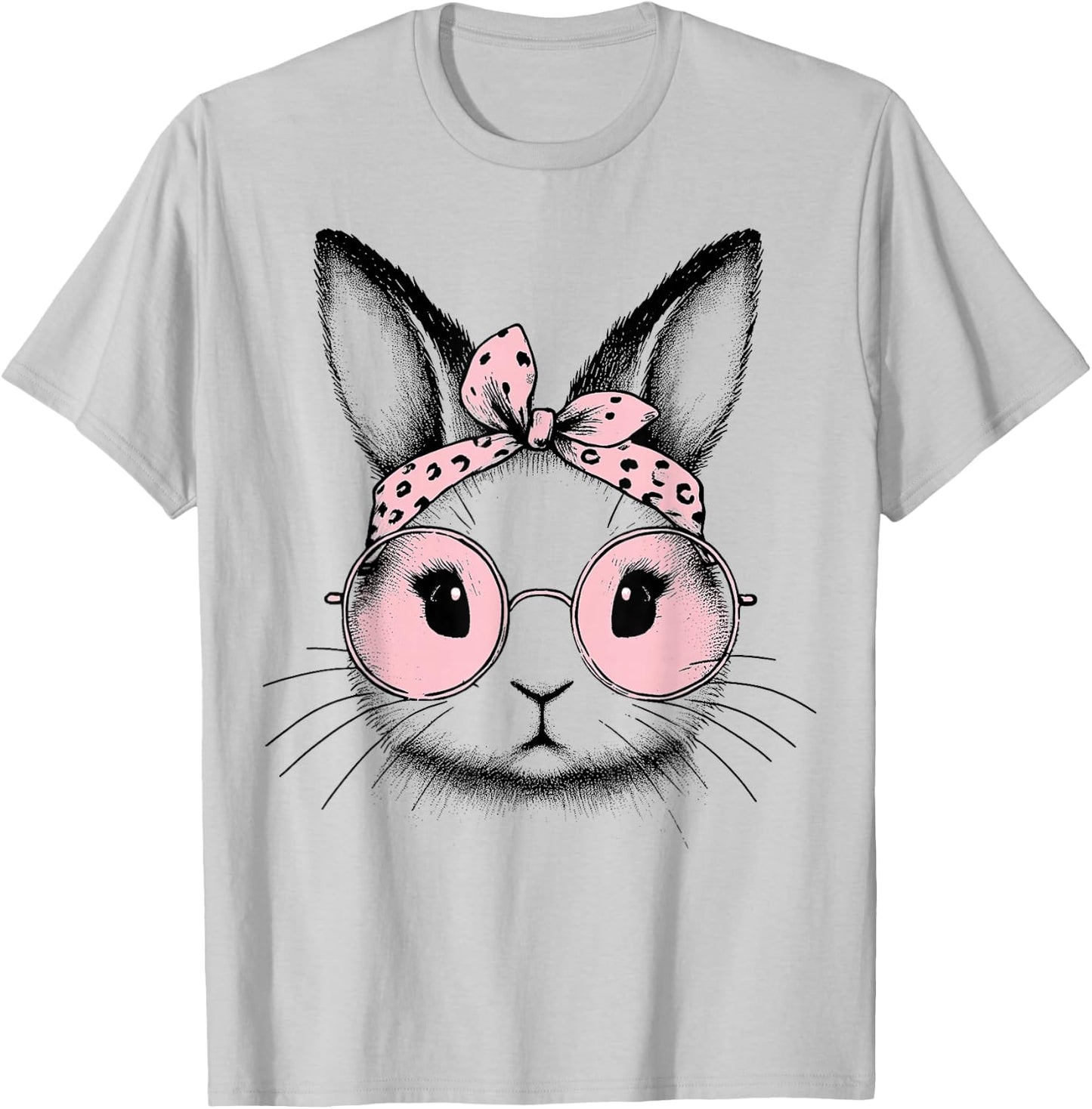 Bunny Easter Day Pink Bandana Glasses Rabbit Women Girl Kid T-Shirt - T-Shirt | Ash