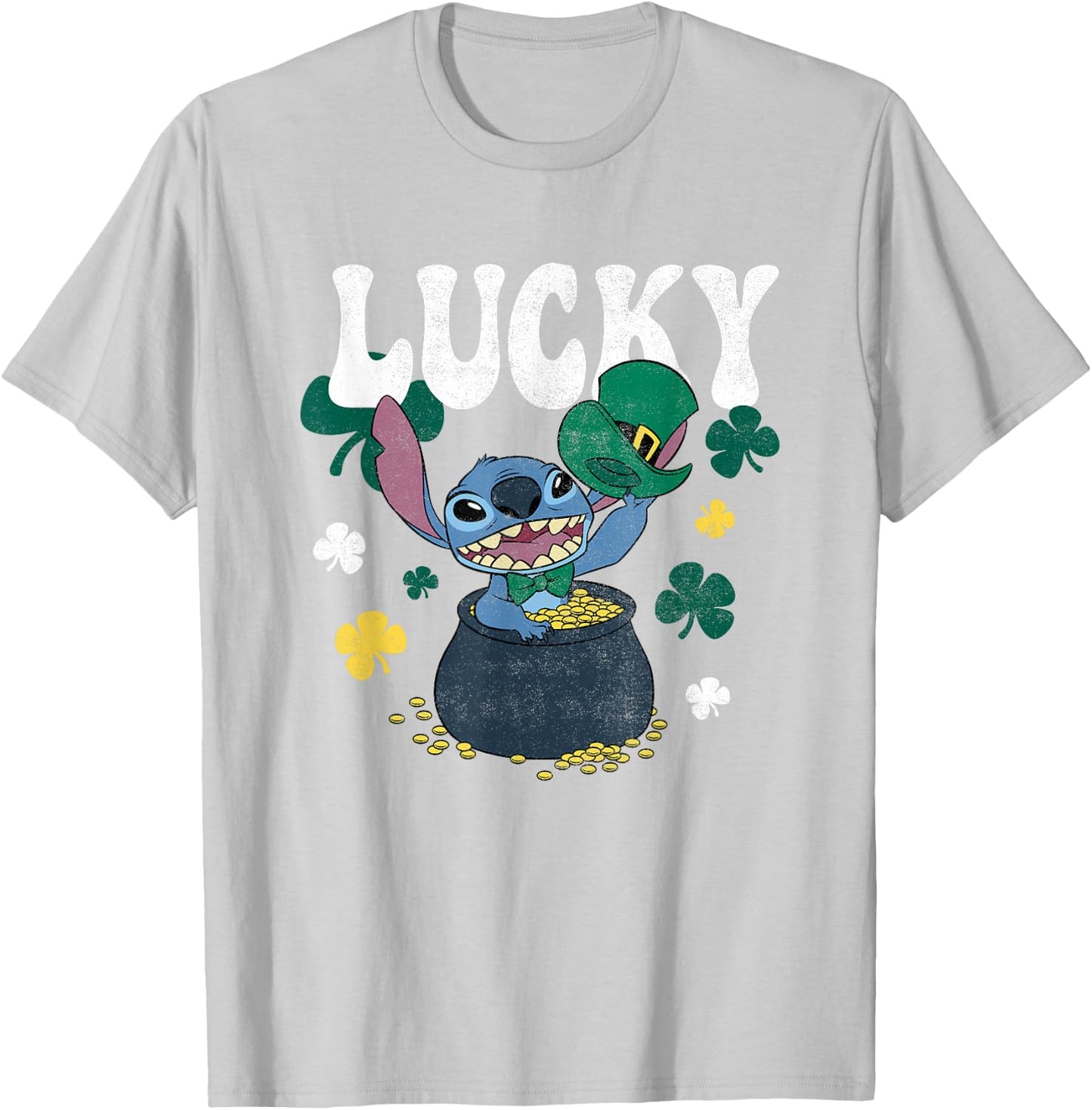 Disney Lilo & Stitch St. Patrick's Day Lucky Stitch T-Shirt - T-Shirt | Ash