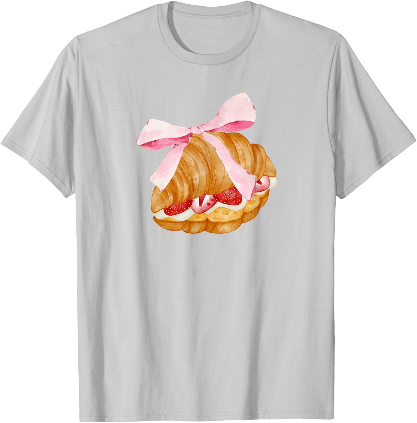 Strawberry croissant with pink bow and flirtatious , white, S T-Shirt - T-Shirt | Ash