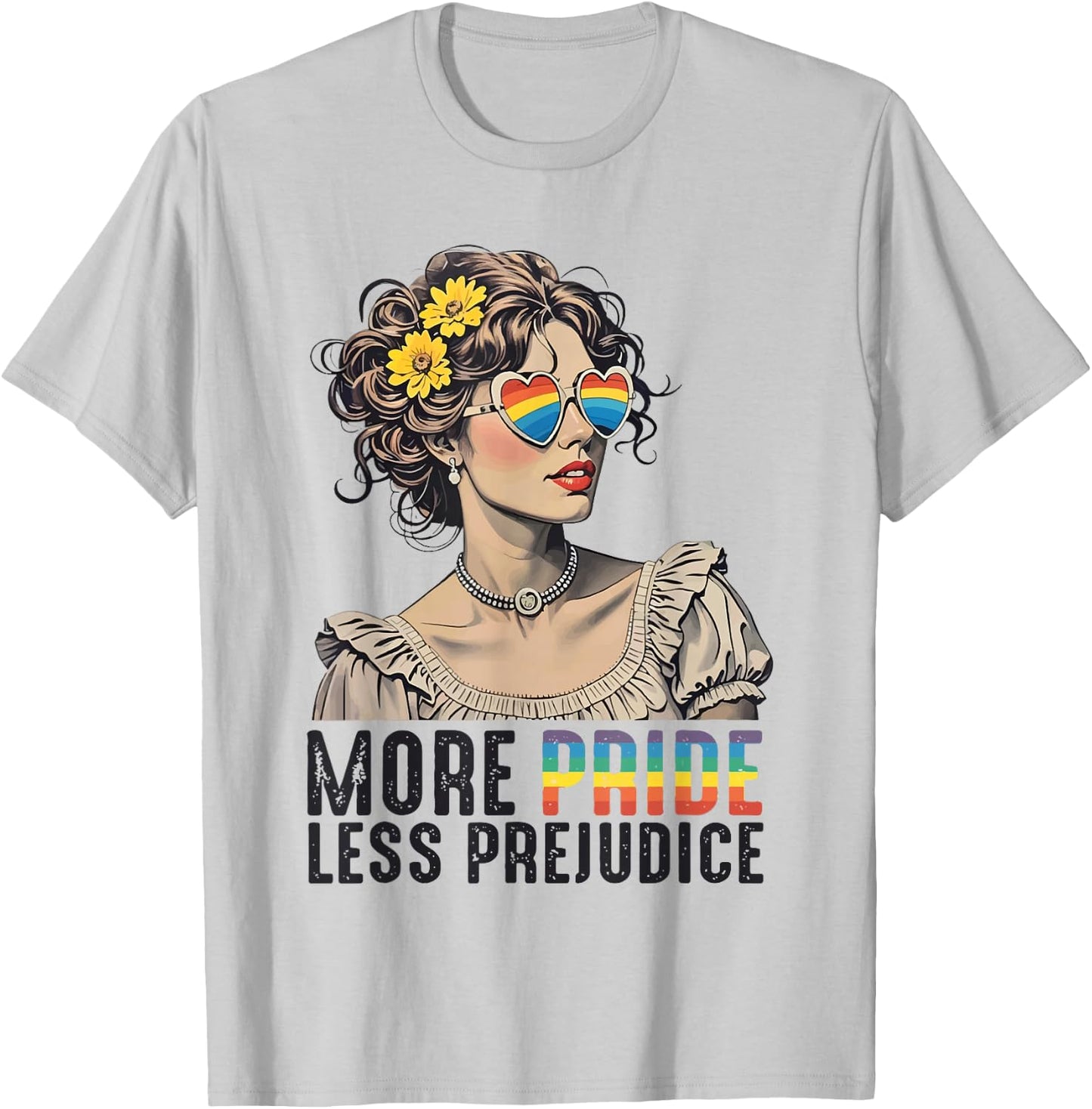Ally LGBTQ Pride Month Lesbian More Pride Less Prejudice T-Shirt - T-Shirt | Ash