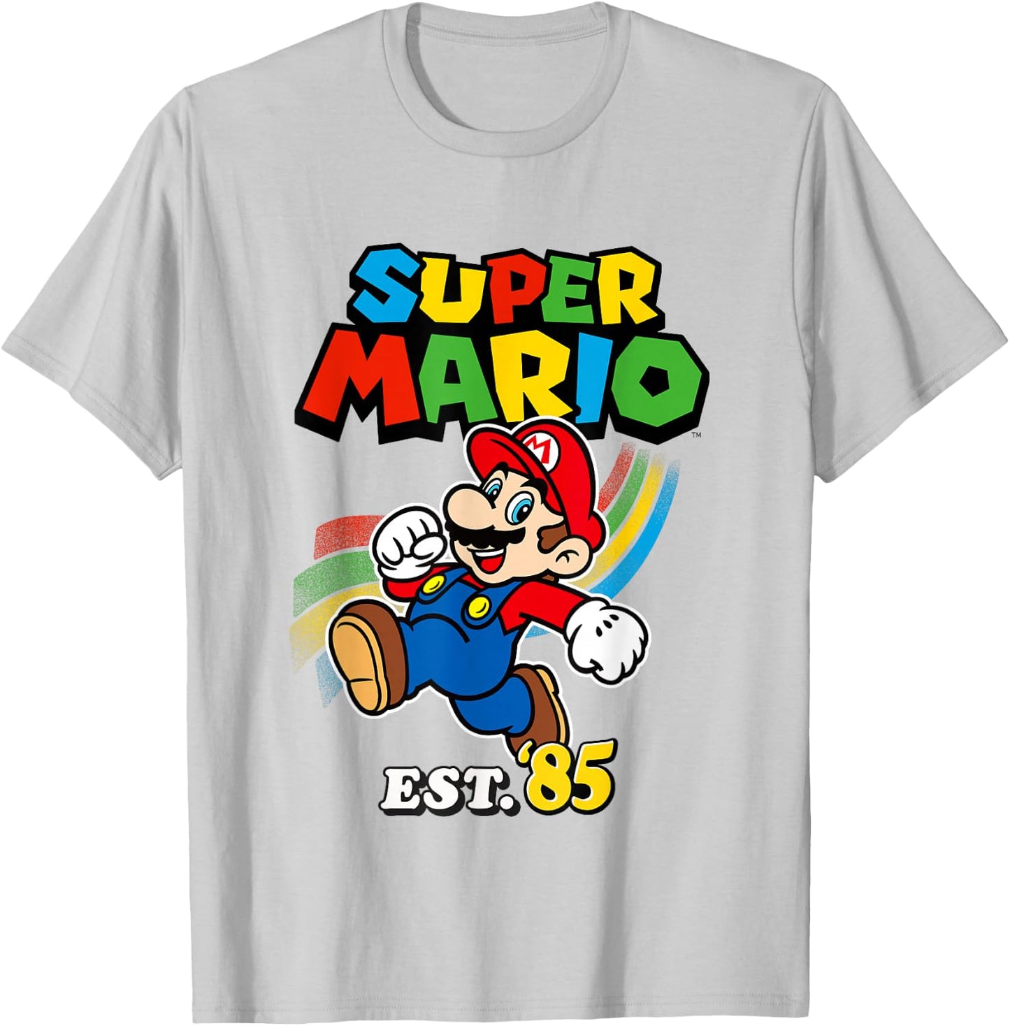 Super Mario Est. '85 Iconic Colorful Retro Big Chest Logo T-Shirt - T-Shirt | Ash