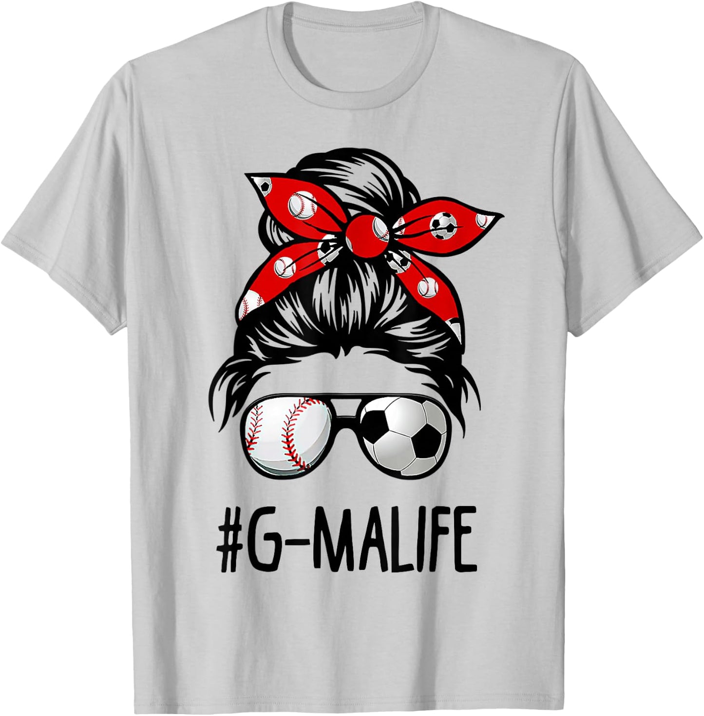 Classy G-ma Life Soccer Messy Bun Baseball Game Day T-Shirt - T-Shirt | Ash
