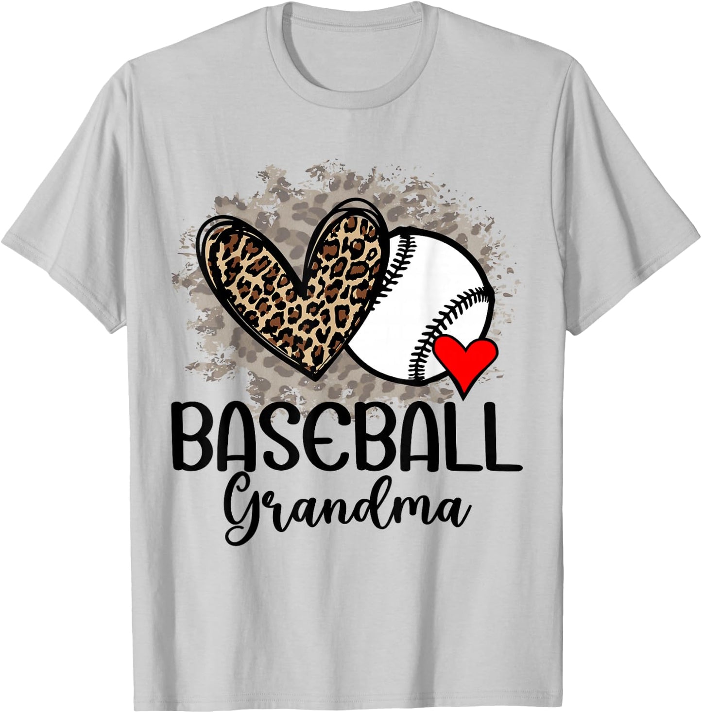 Baseball Grandma Funny Leopard Heart Proud Baseball Grandma T-Shirt - T-Shirt | Ash