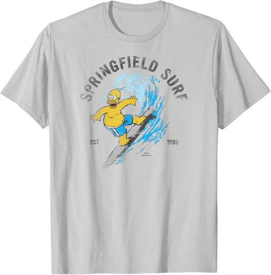 The Simpsons Homer Springfield Surf 1989 Distressed C2 T-Shirt - T-Shirt | Ash