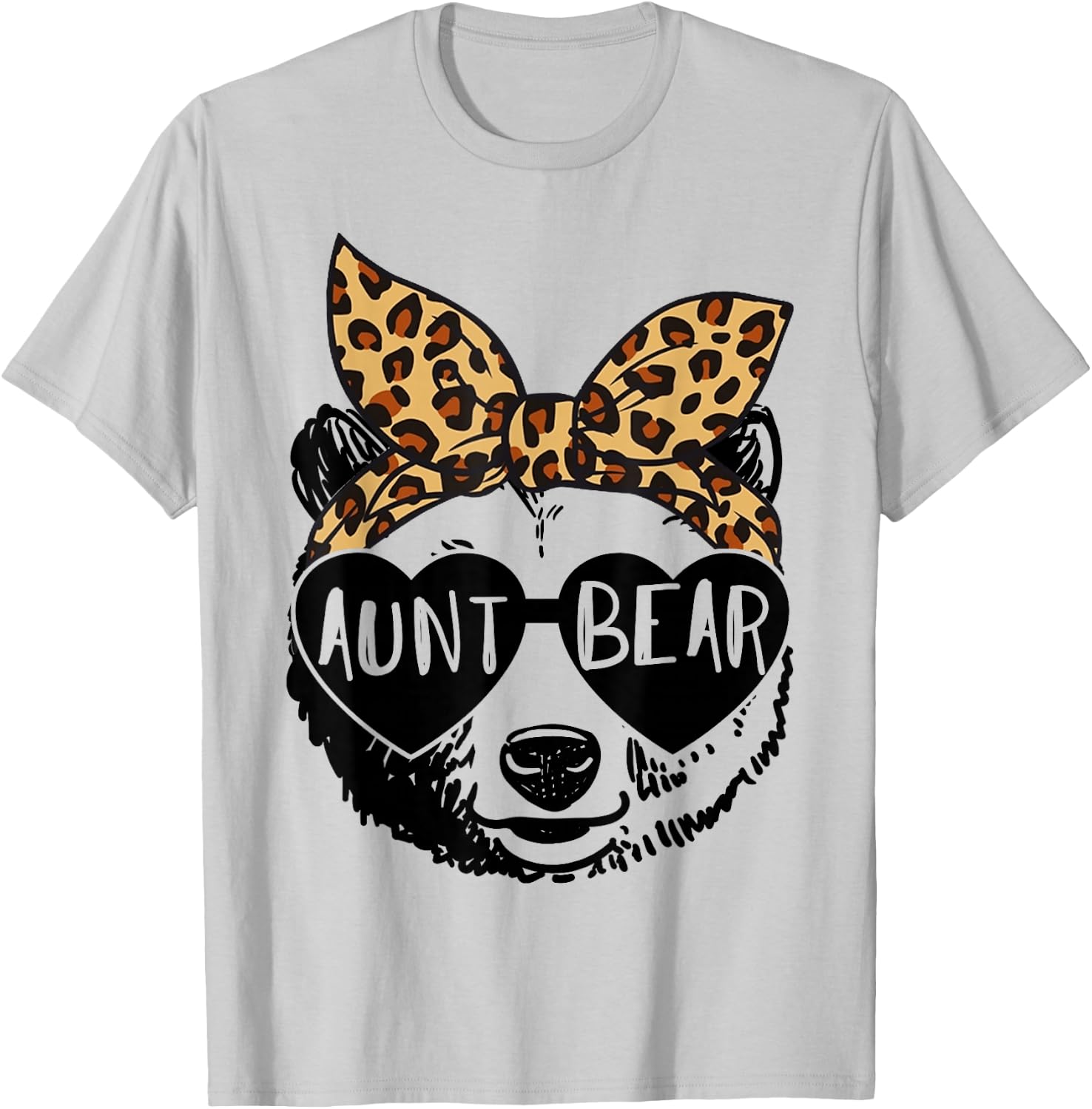 Aunt Bear Face Sunglasses Leopard Print Auntie Mother's Day T-Shirt - T-Shirt | Ash