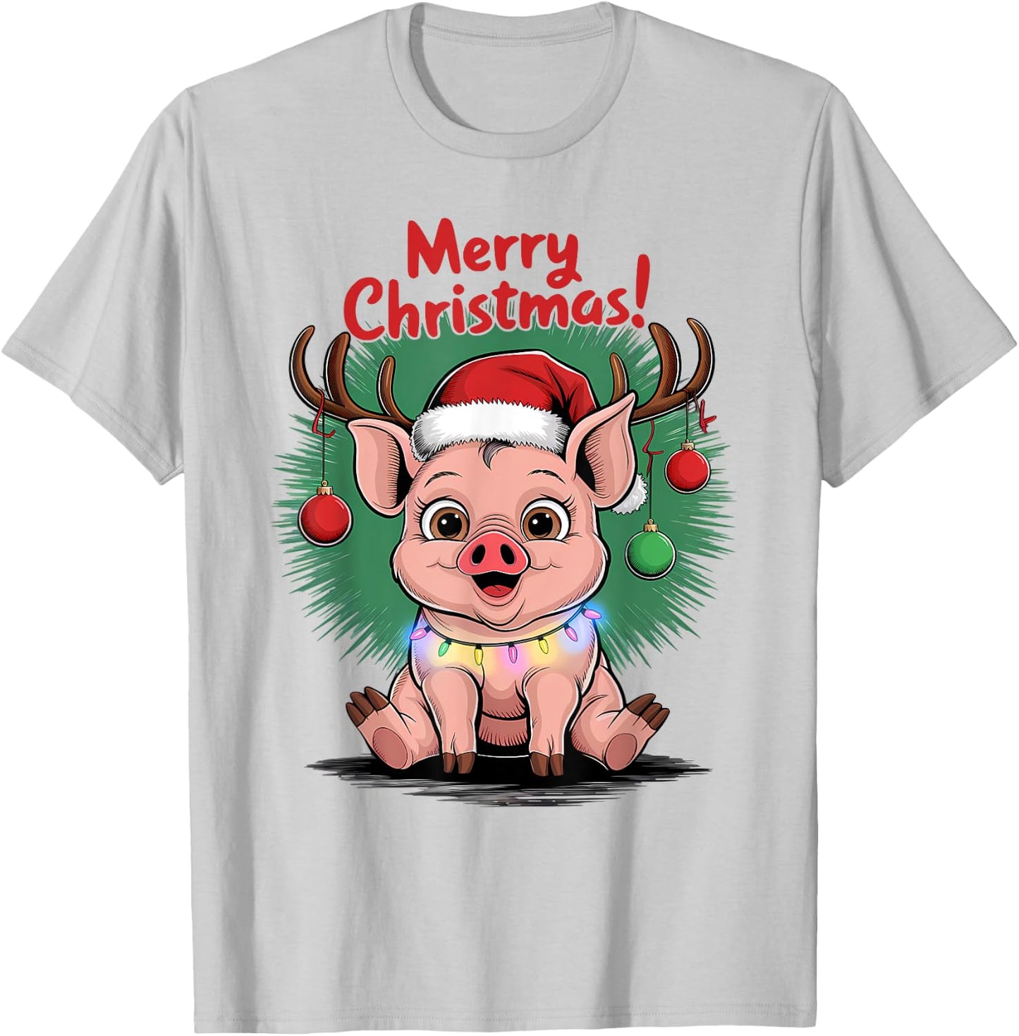 Pig Christmas Jumper, Merry Christmas Cute Funny Pigs T-Shirt - T-Shirt | Ash