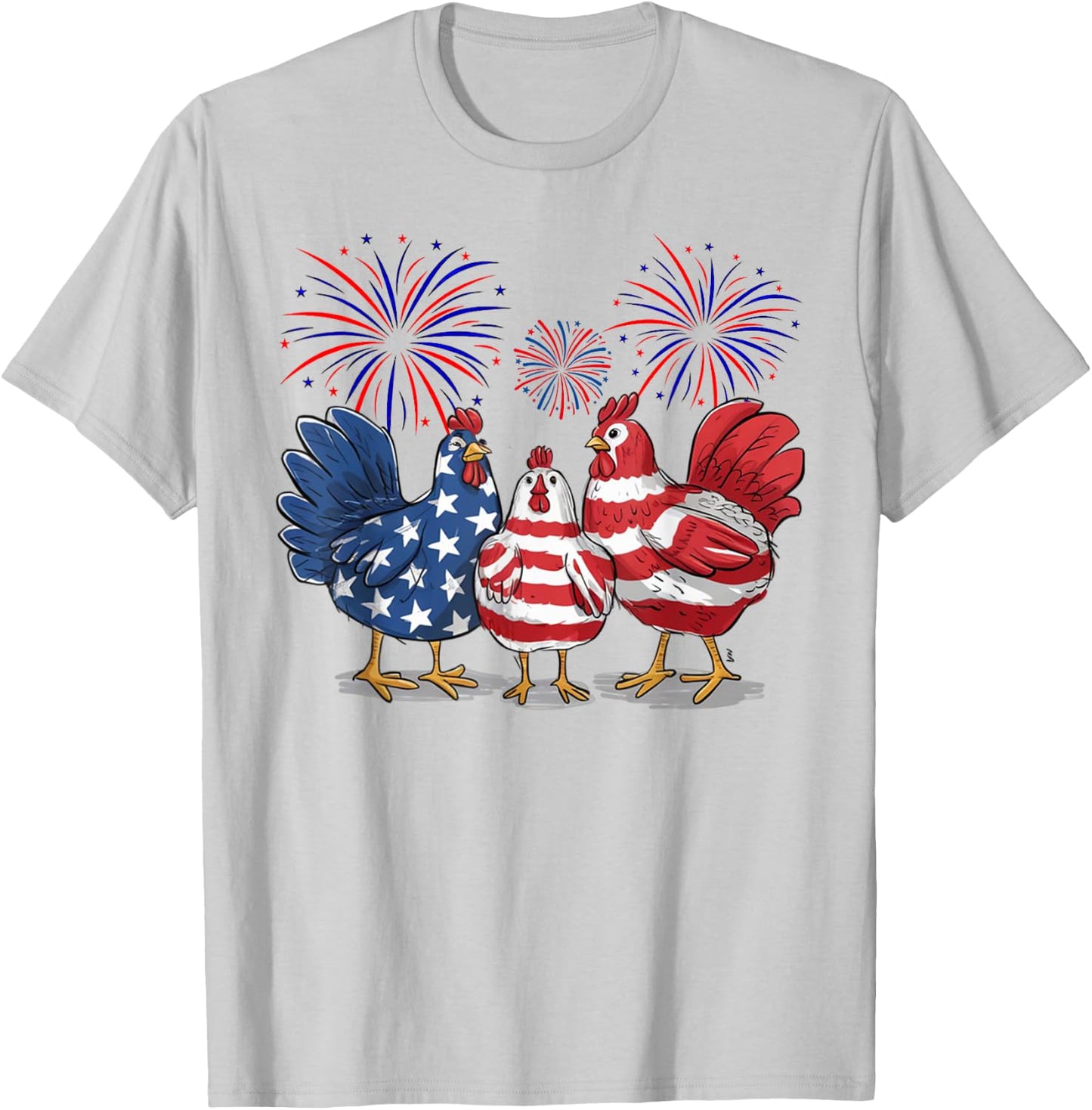 Funny 4th of July chicken Women Girls Patriotic Chicken T-Shirt - T-Shirt | Ash
