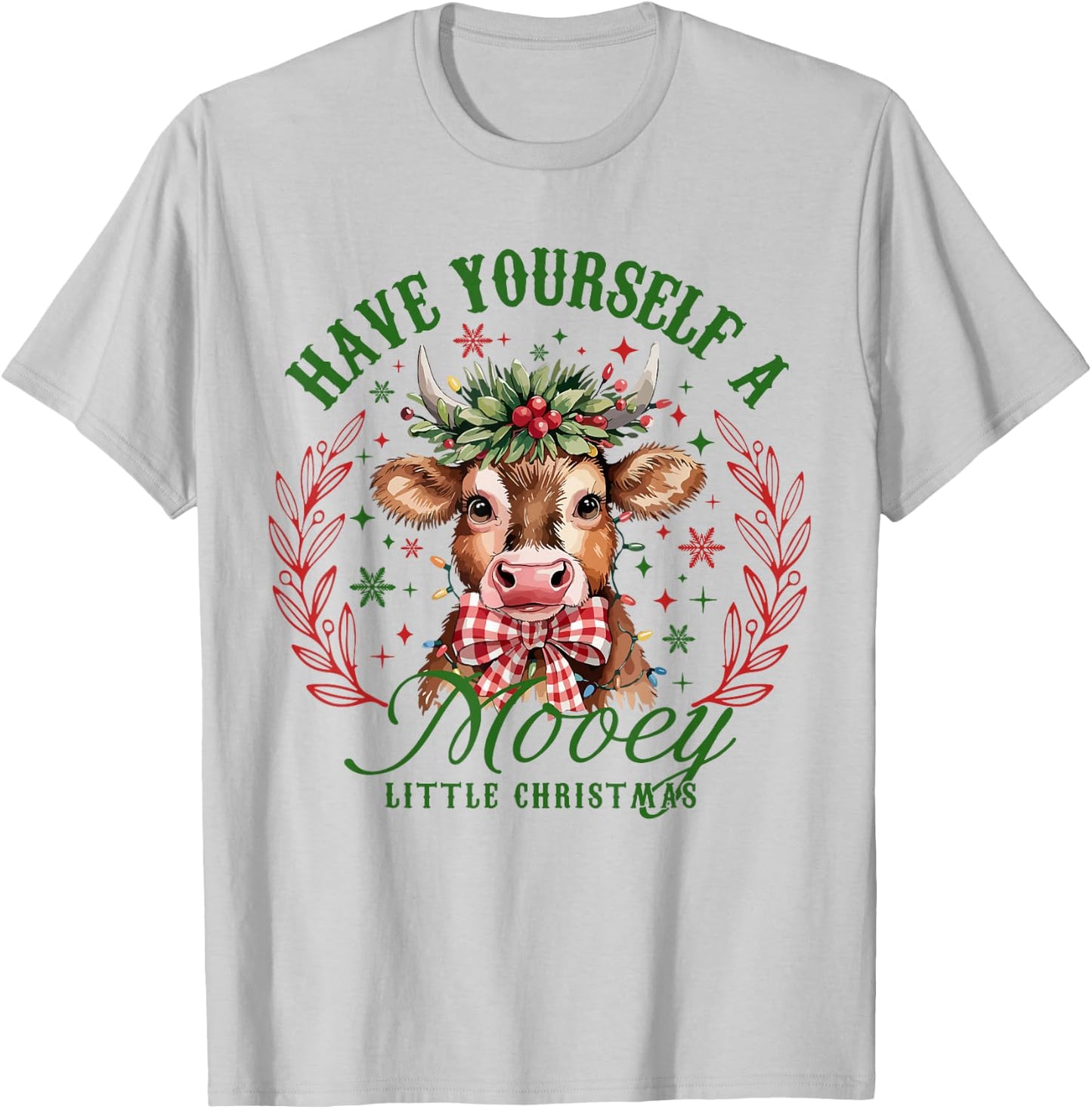 Have Yourself A Mooey Little Christmas Highland Cow Western T-Shirt - T-Shirt | Ash