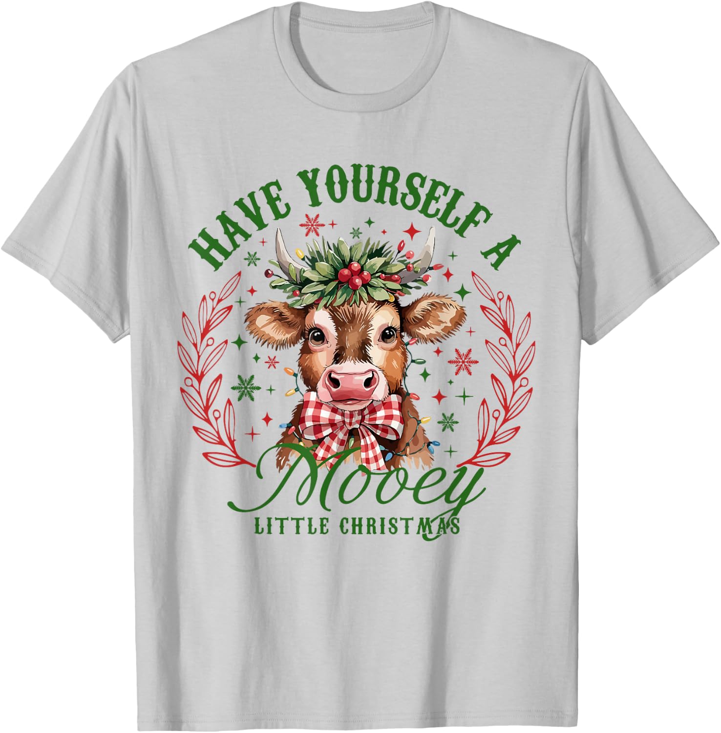 Have Yourself A Mooey Little Christmas Highland Cow Western T-Shirt - T-Shirt | Ash