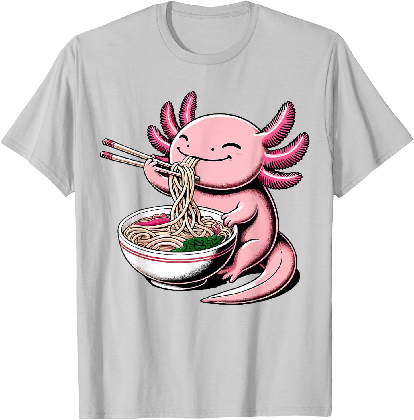 Axolotl Eating Ramen Noodles Kawaii Axolotl T-Shirt - T-Shirt | Ash