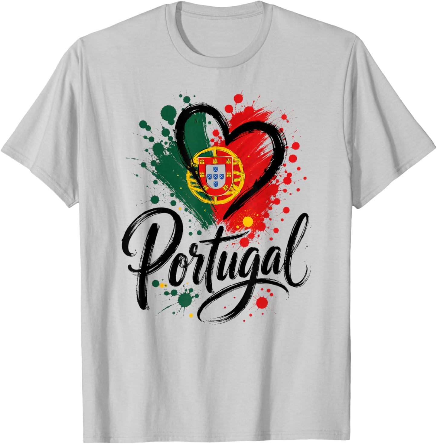 I Love Portugal Vacation Travel Drapeau en Forme de cœur Motif Touristique T-Shirt - T-Shirt | Ash