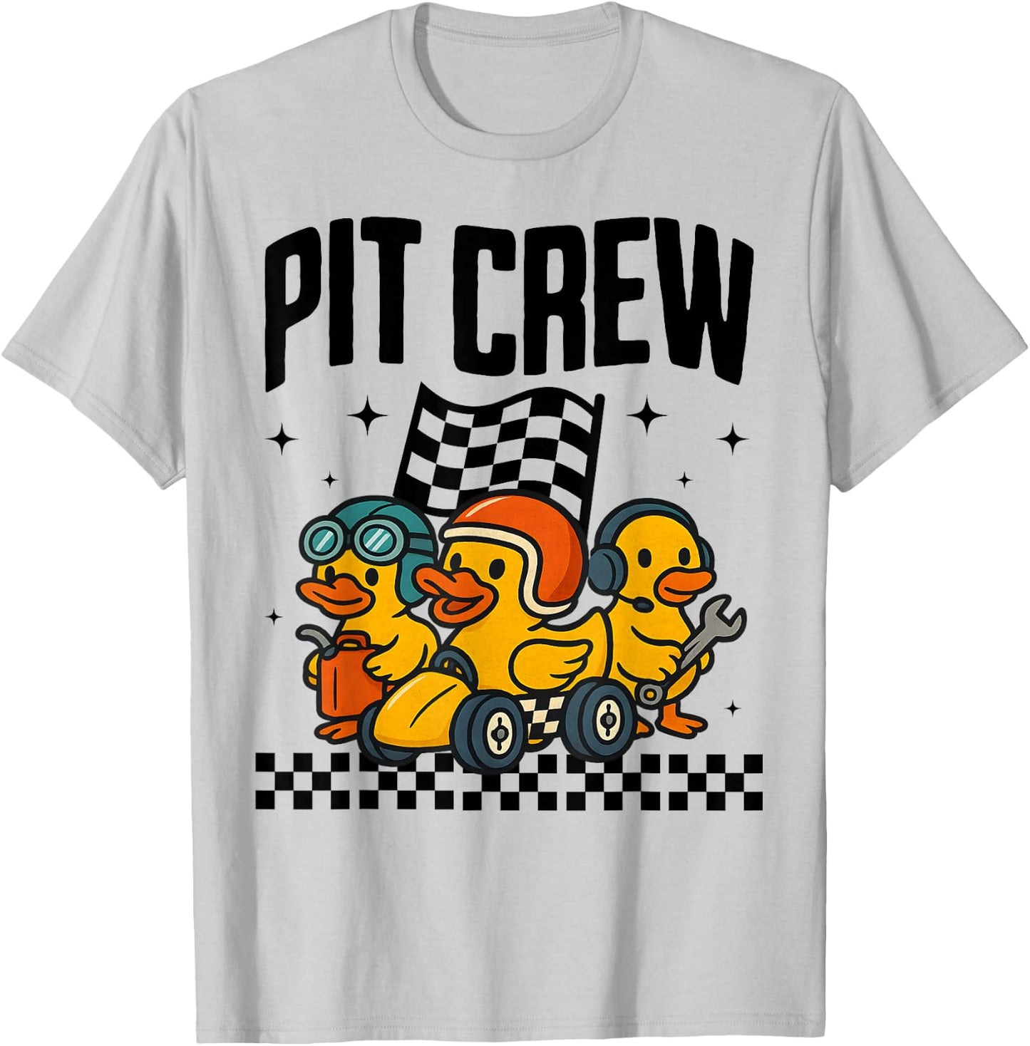 Checkered Rubber Ducky Racing Birthday Pit Crew Matching Car T-Shirt - T-Shirt | Ash