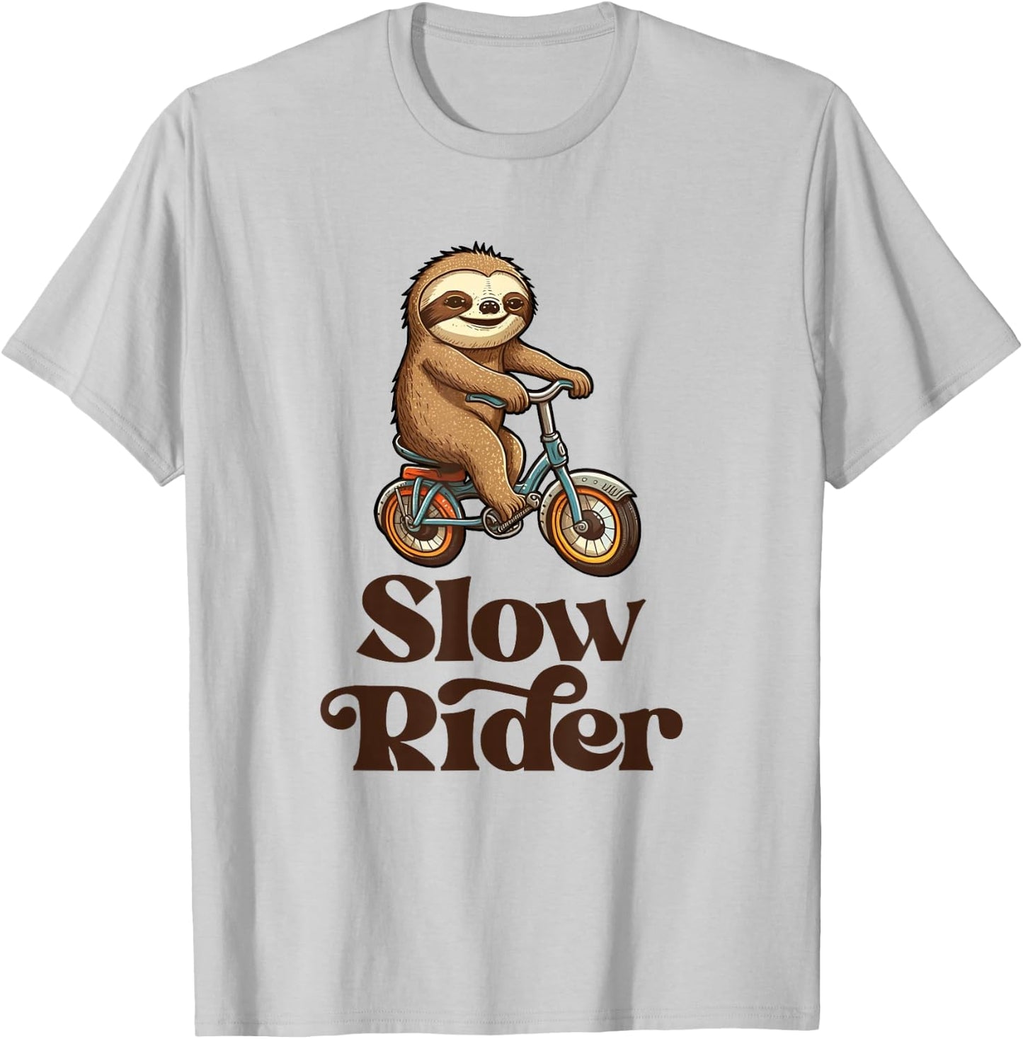 Slow Rider Sloth Riding Bike T-Shirt - T-Shirt | Ash