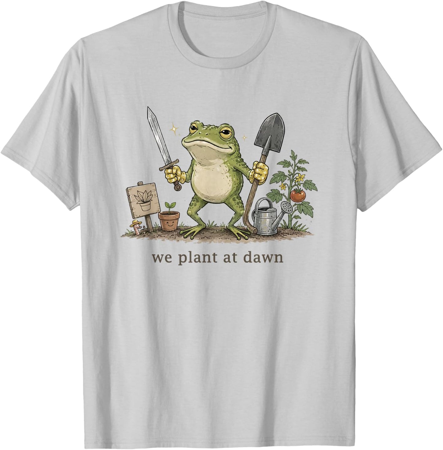 Women We Plant at Dawn Funny Gardening Frog Gardener Farmer T-Shirt - T-Shirt | Ash