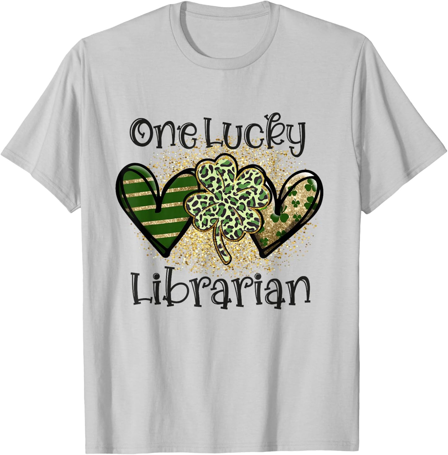 One Lucky Librarian St Patricks Day Leopard Shamrock Library T-Shirt - T-Shirt | Ash