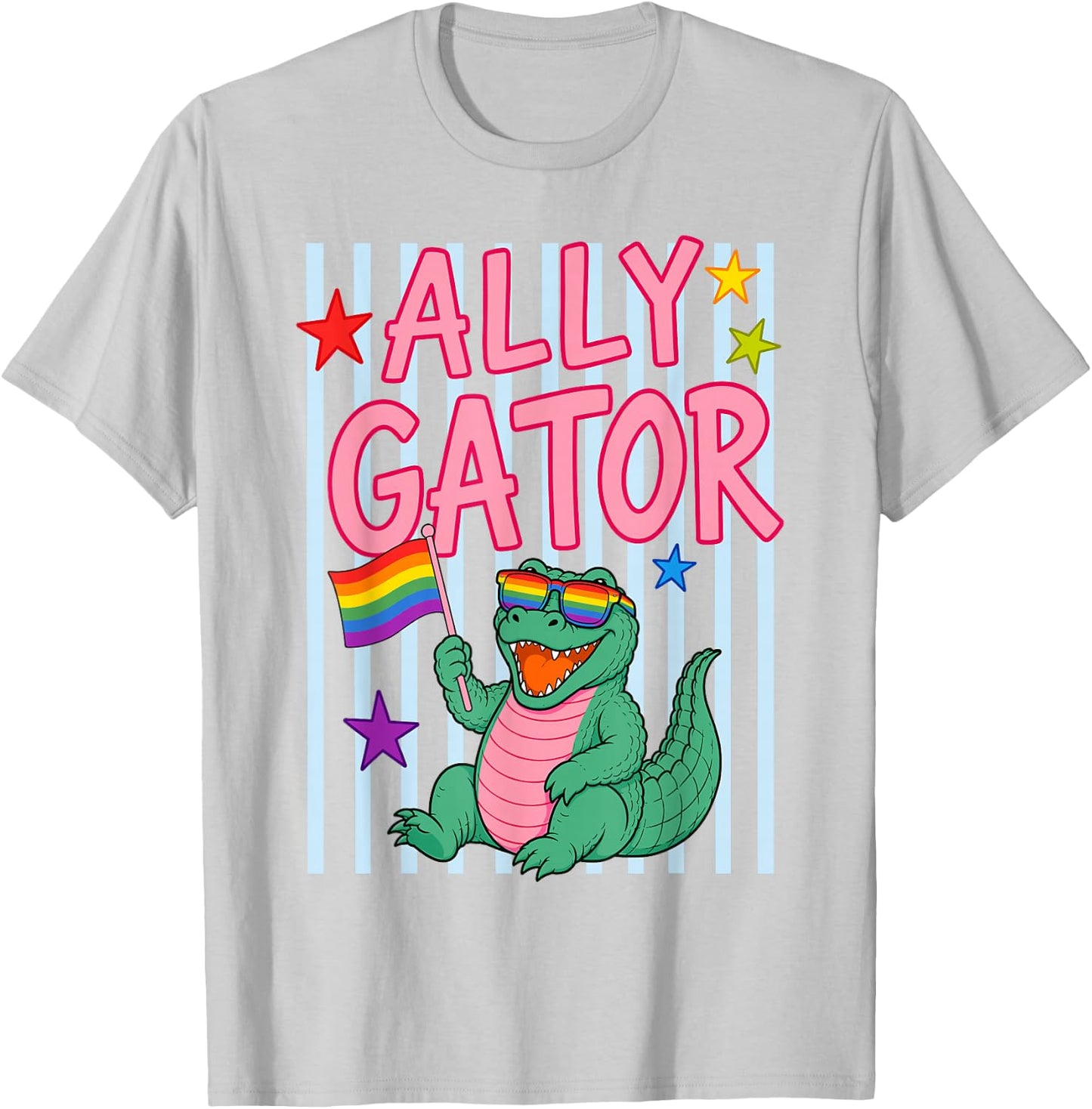 Ally Gator Pride Month Rainbow Flag Gay LGBT Ally Alligator T-Shirt - T-Shirt | Ash