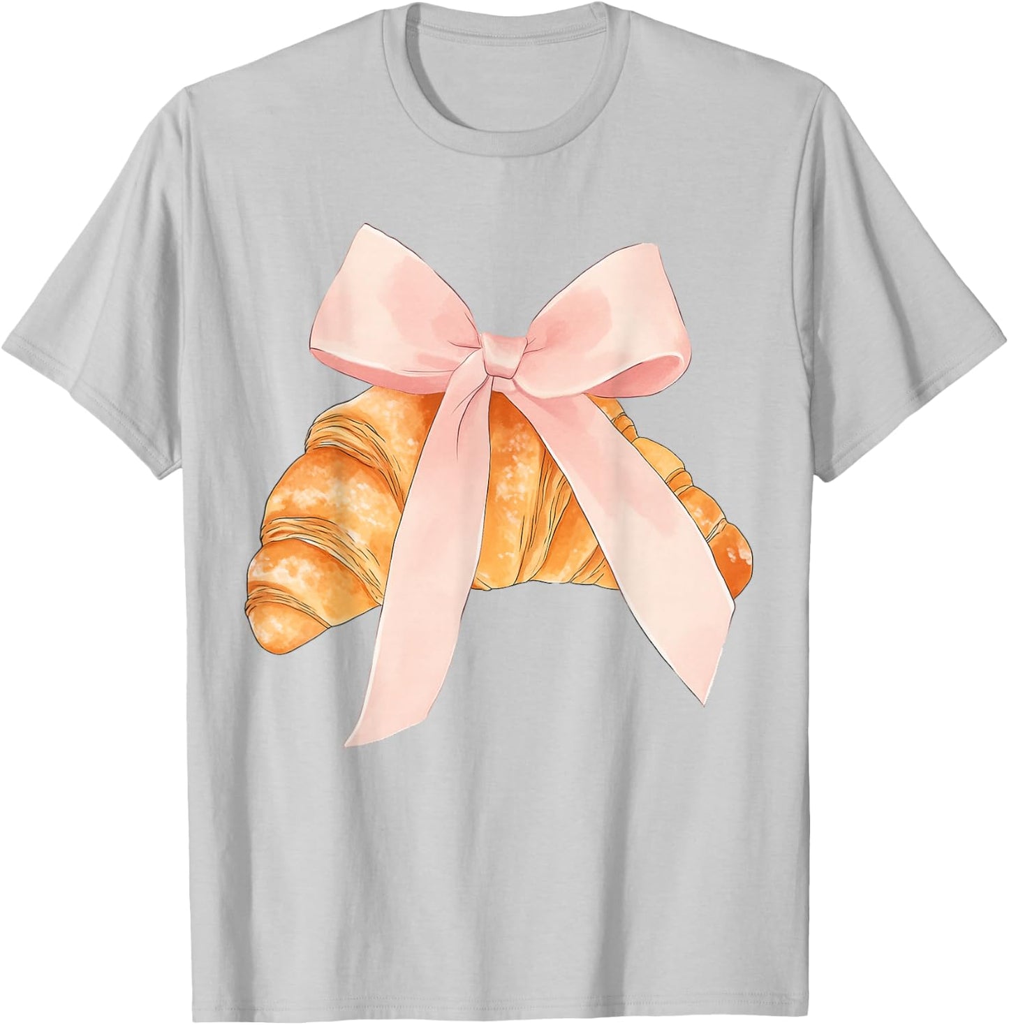 Coquette Pink Bow Croissant Cute Baking Baker Pastry Girl T-Shirt - T-Shirt | Ash