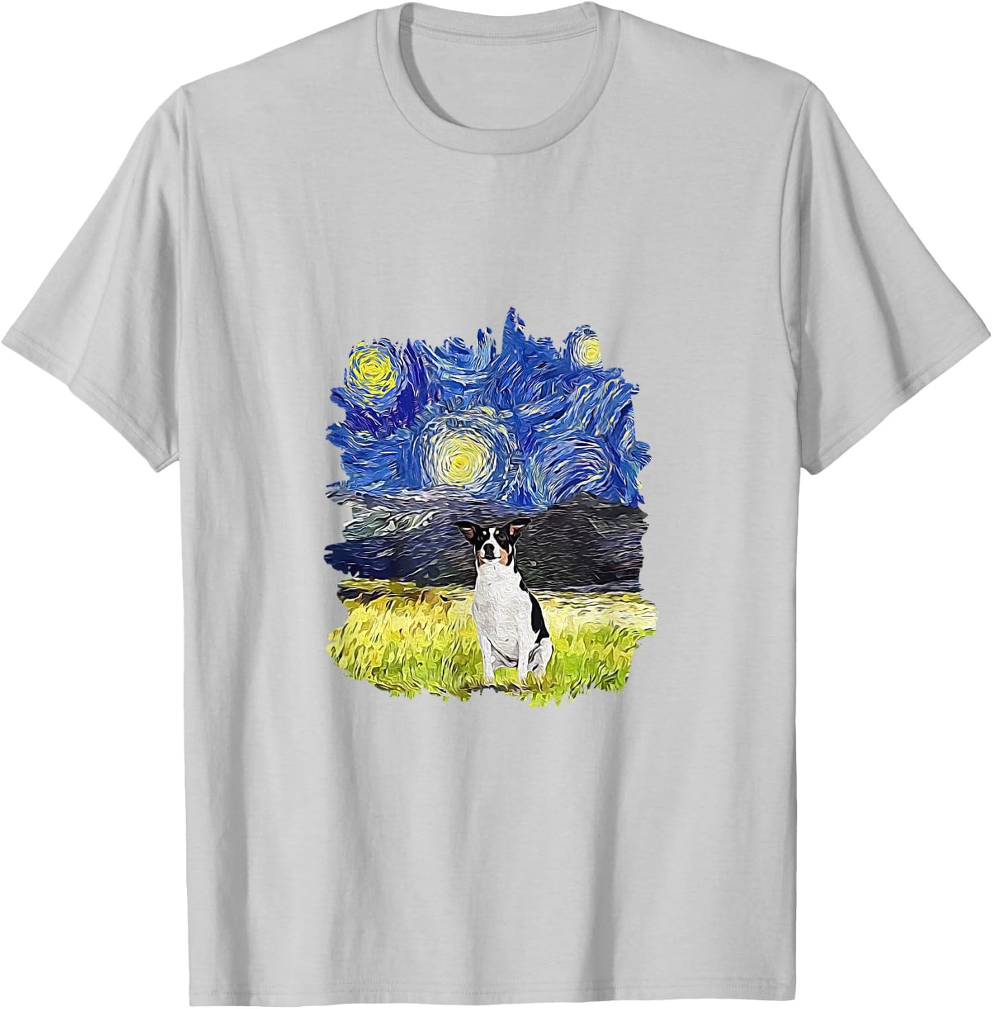 Starry Night Impressionist - Dog Art Rat Terrier Men Women Kids T-Shirt - T-Shirt | Ash