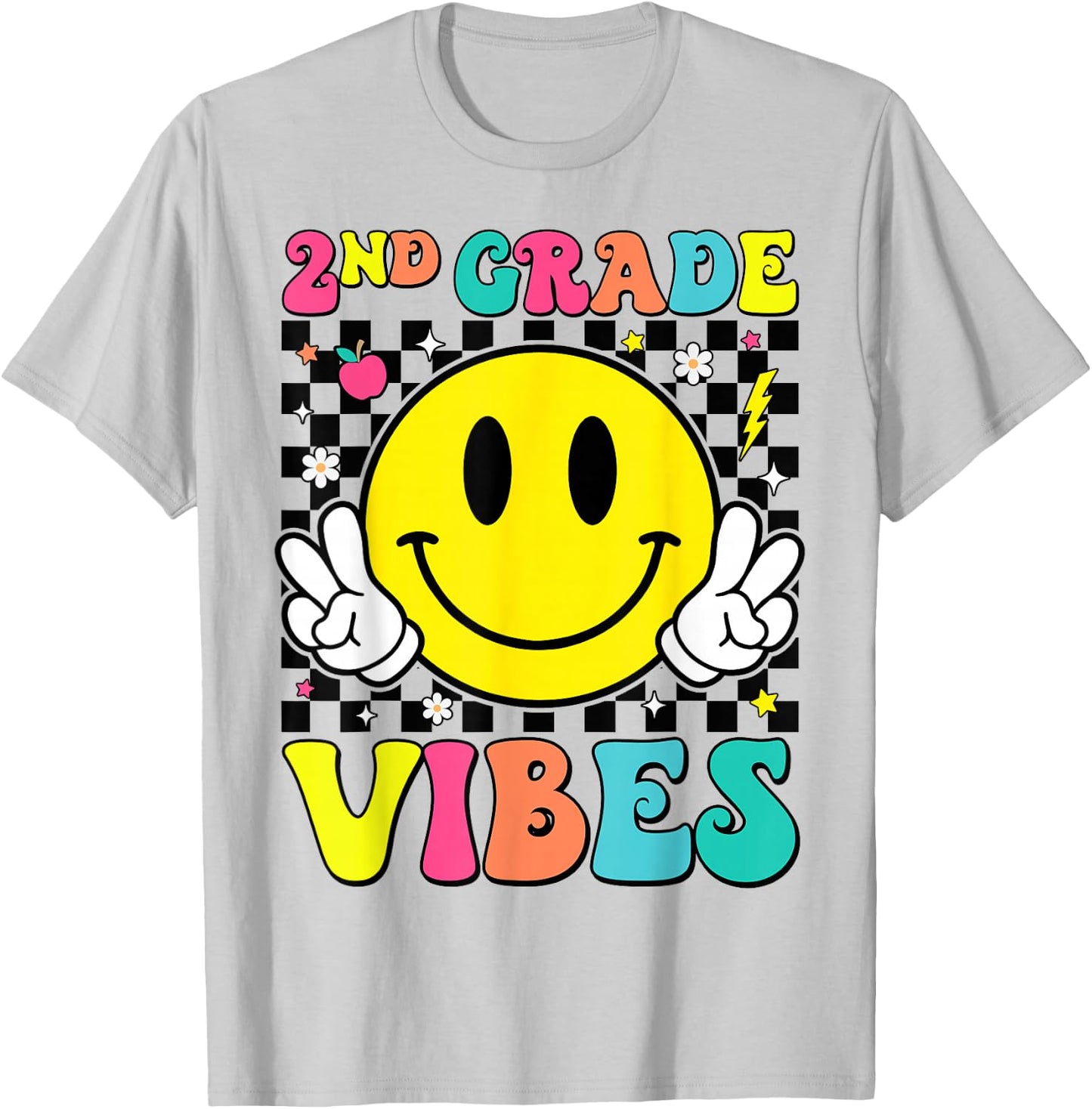 Girls 2nd Grade Vibes Smile Face Back to School Second Grade T-Shirt - T-Shirt | Ash