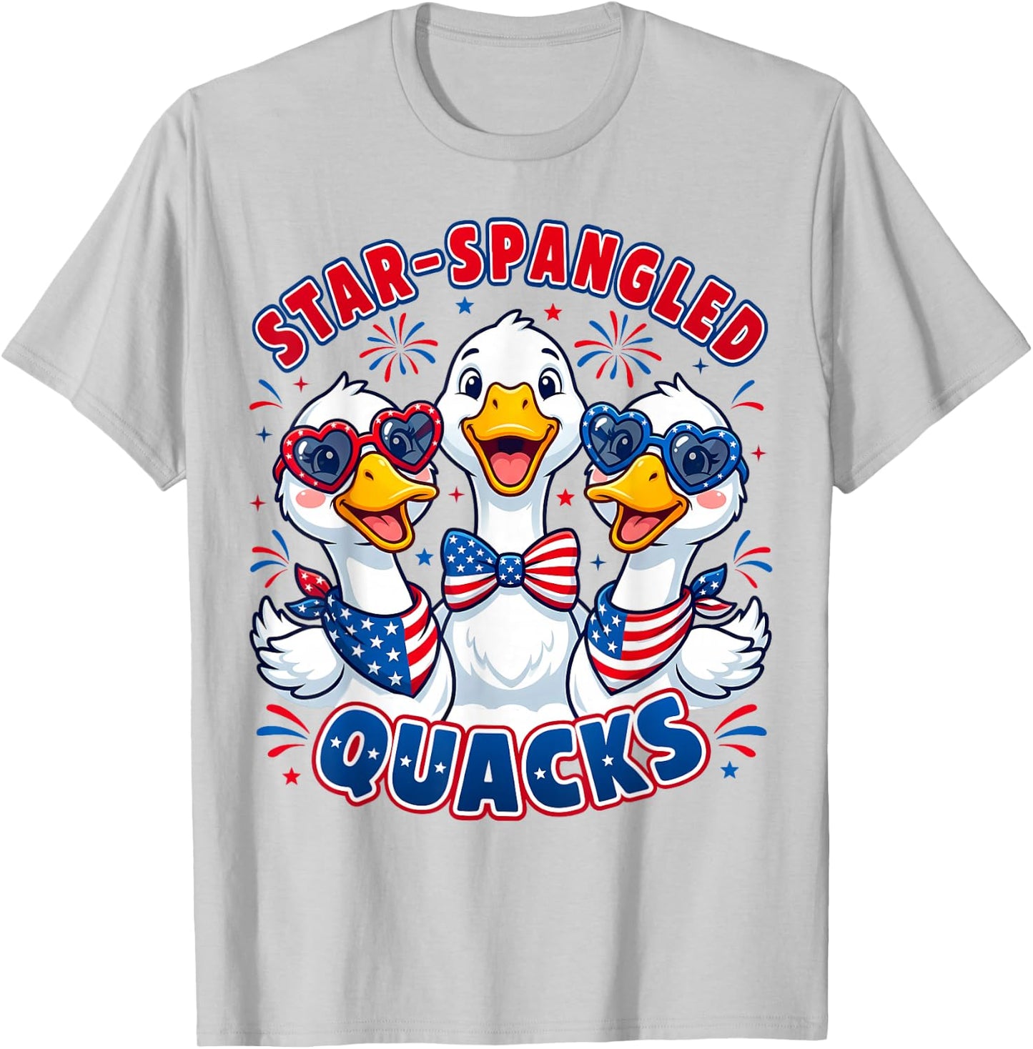 Star-Spangled Quacks Funny Patriotic Ducks 4th of July USA T-Shirt - T-Shirt | Ash