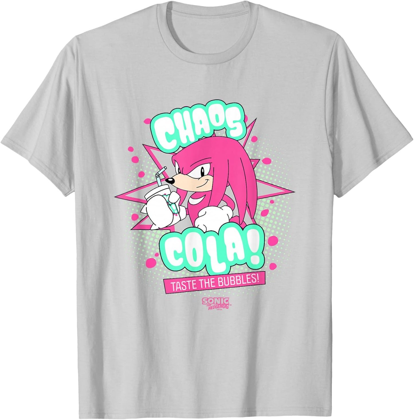 Sonic The Hedgehog Knuckles Chaos Cola Taste The Bubbles T-Shirt - T-Shirt | Ash