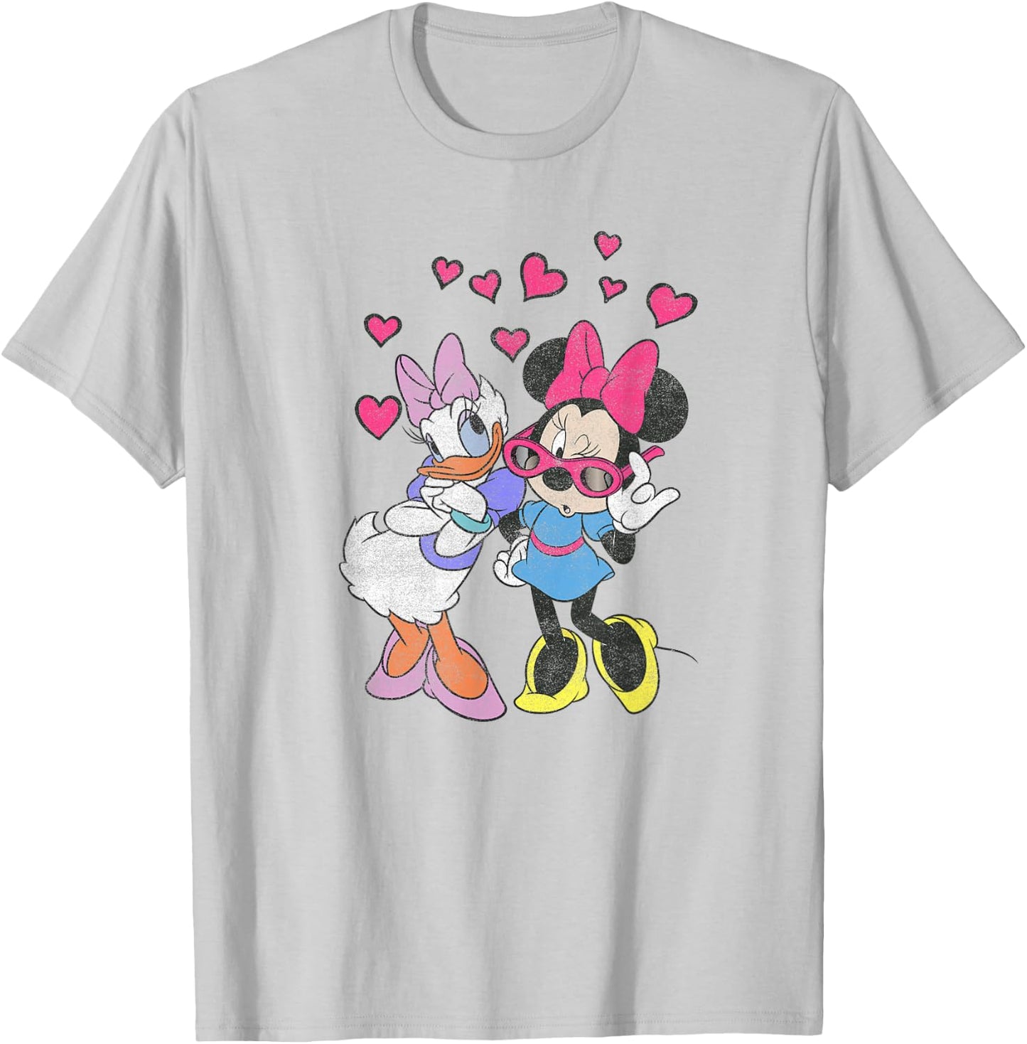 Disney Mickey and Friends Minnie & Daisy Hearts Portrait T-Shirt - T-Shirt | Ash