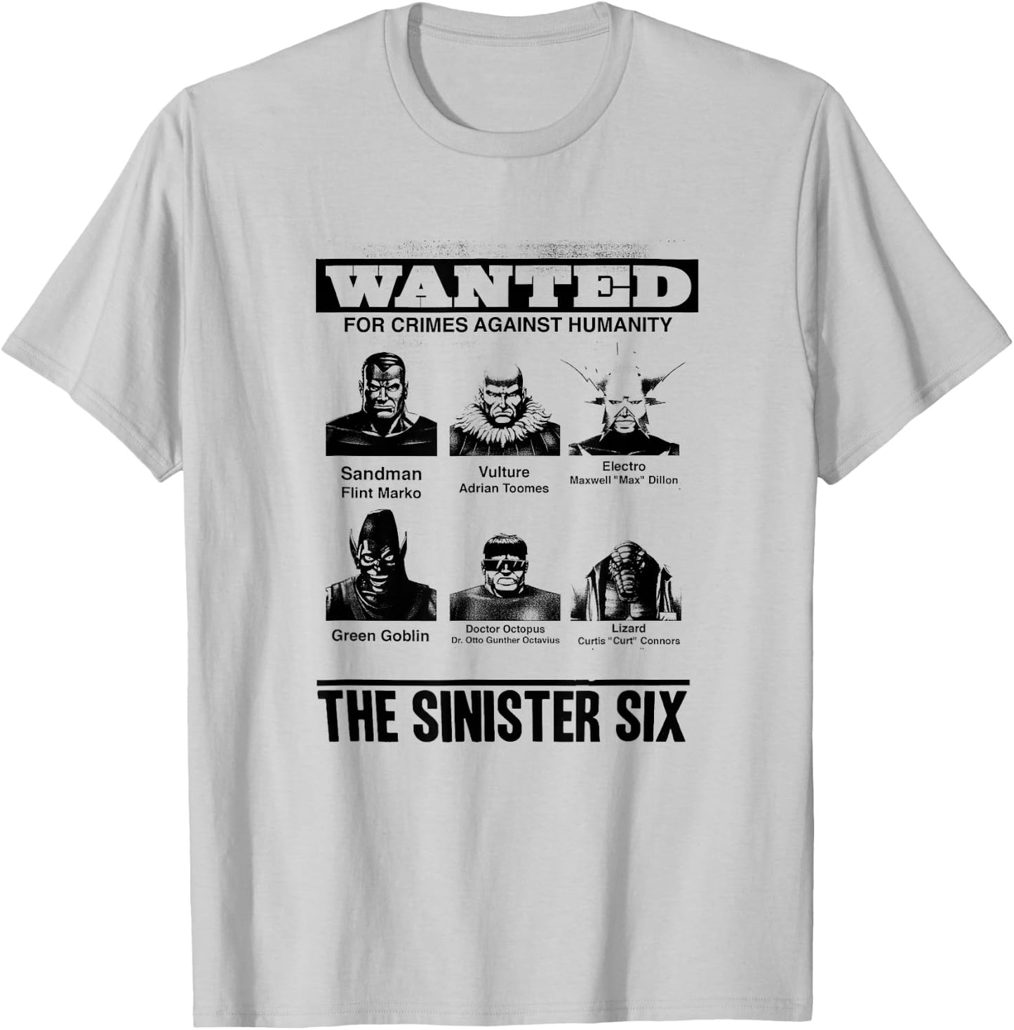 Marvel Comics Retro Classic The Sinister Six Wanted Poster T-Shirt - T-Shirt | Ash