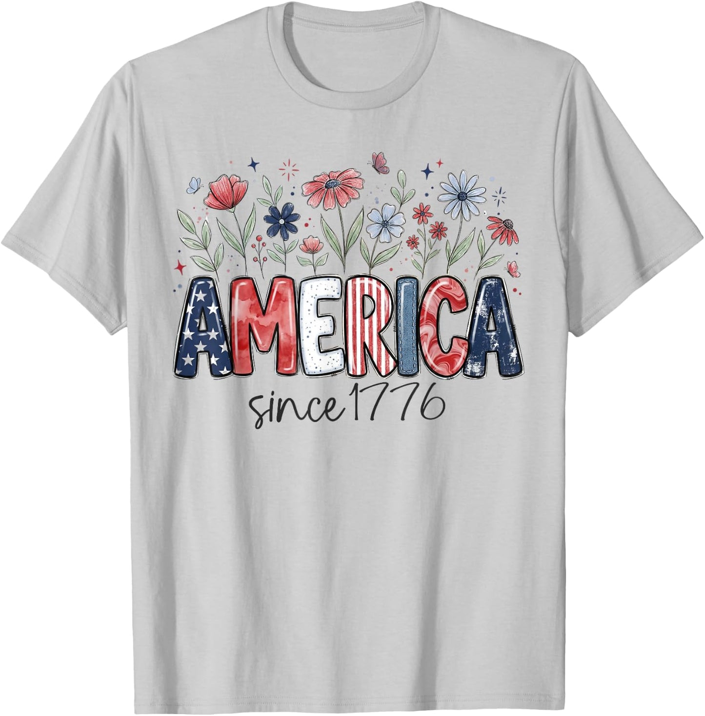 Since 1776 American Vintage Floral Red White and Blue Floral T-Shirt - T-Shirt | Ash