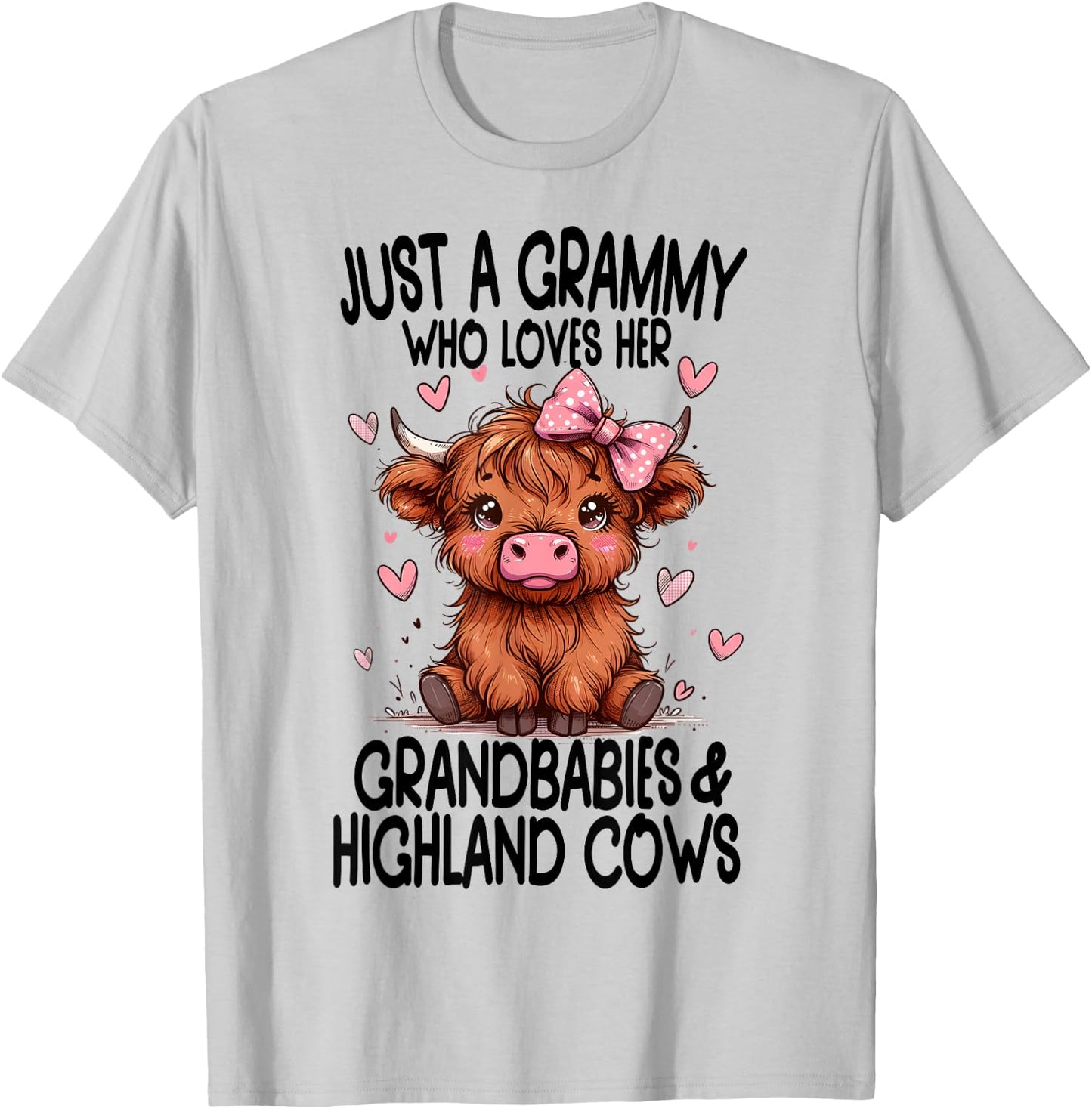 Just a GRAMMY loves her GRANDBABIES & HIGHLAND COWS Graphic T-Shirt - T-Shirt | Ash