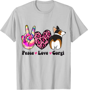 Tie Dye Peace Love Leopard Print Tricolor Corgi Dog Lover T-Shirt - T-Shirt | Ash